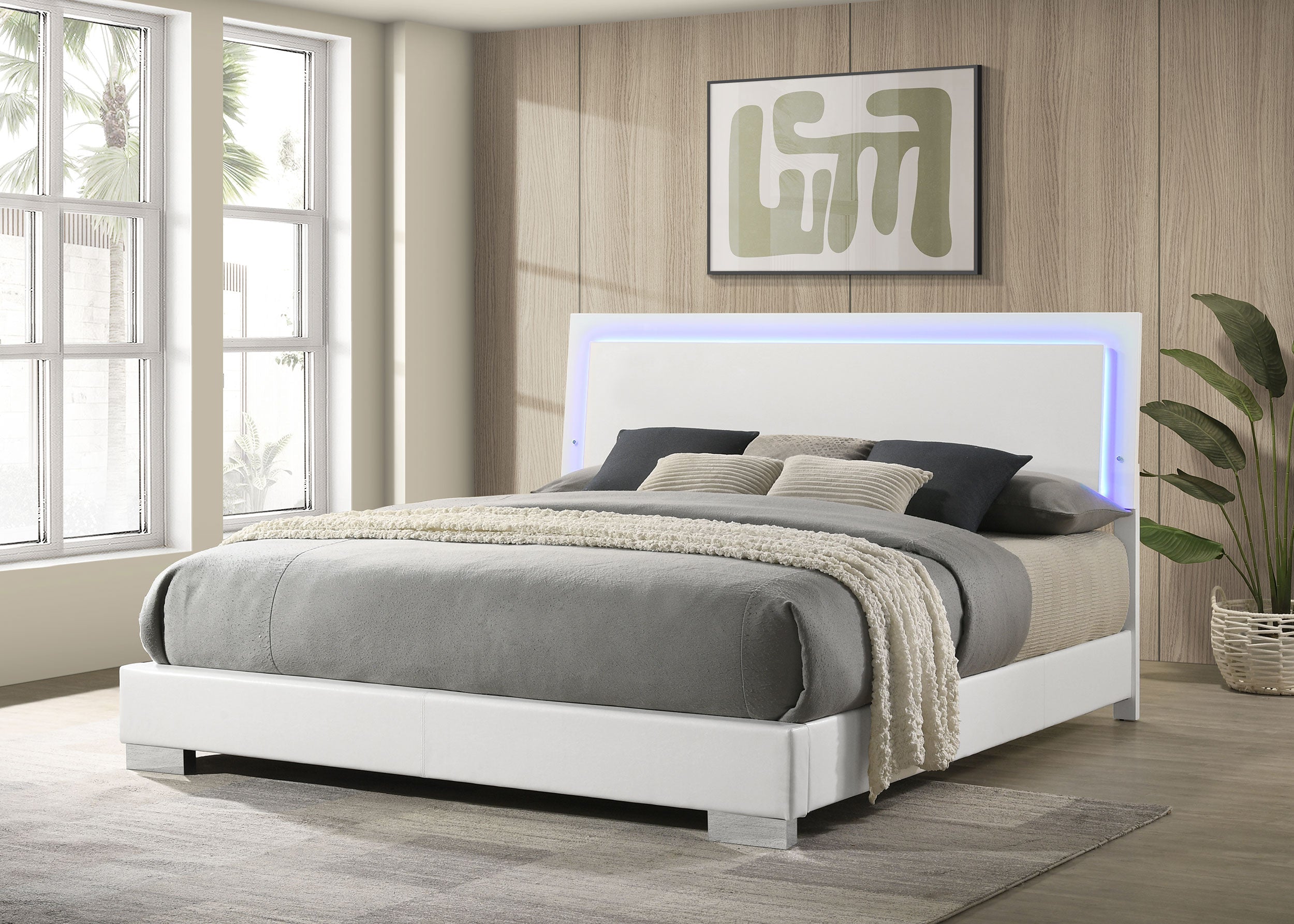 Felicity Panel Bed with LED Lighting Glossy White