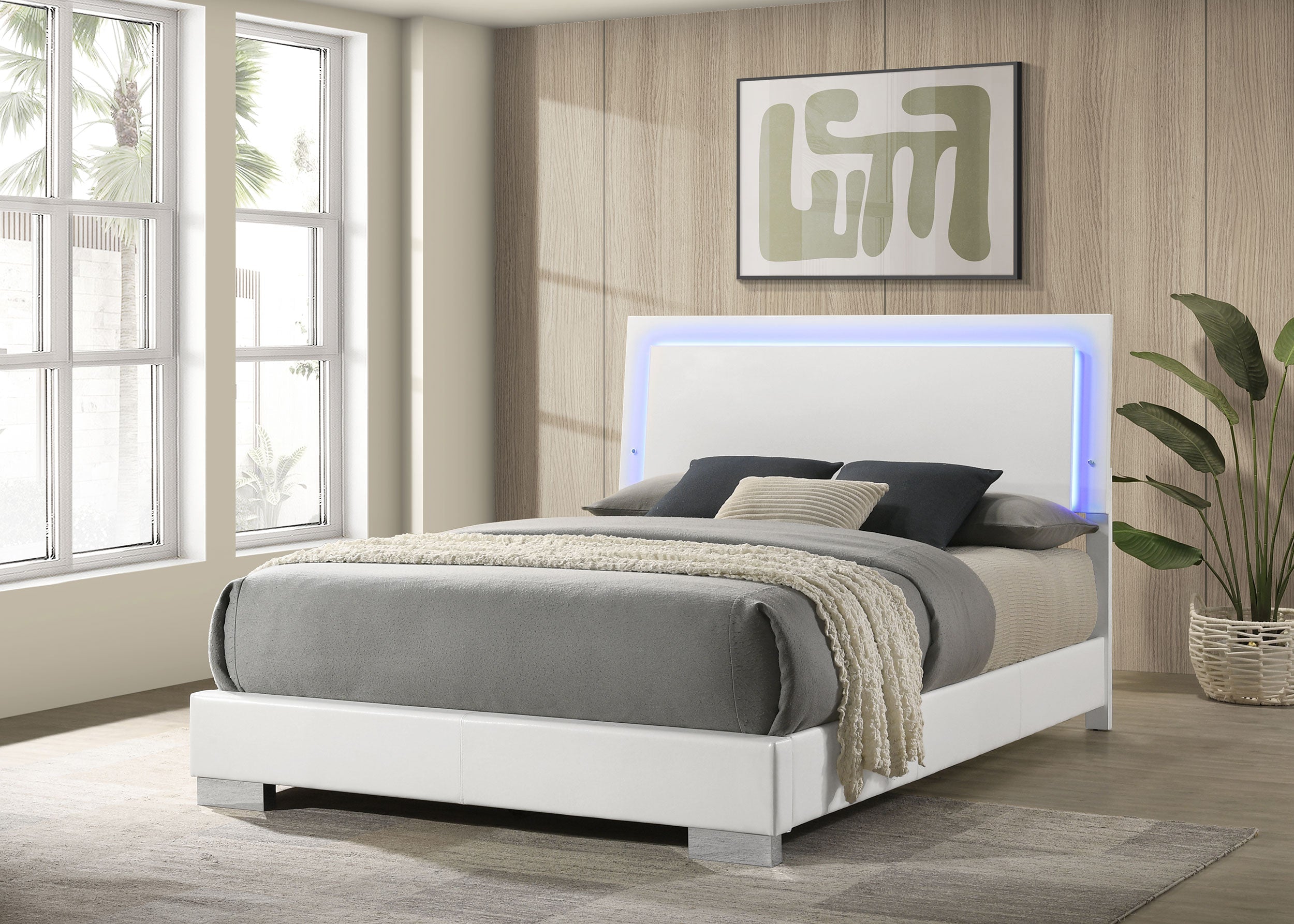 Felicity Panel Bed with LED Lighting Glossy White