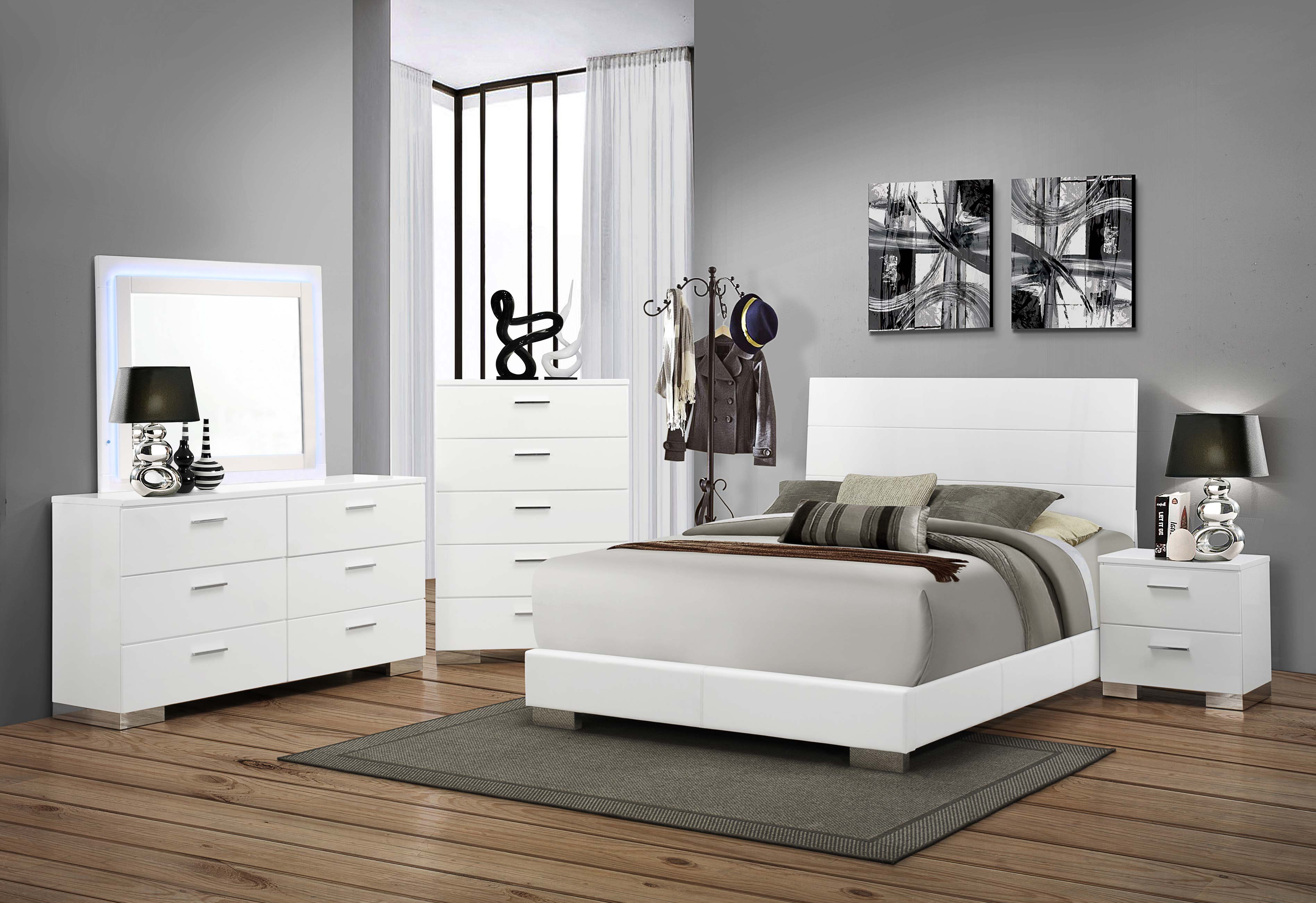 Felicity Bedroom Set with LED Mirror Glossy White