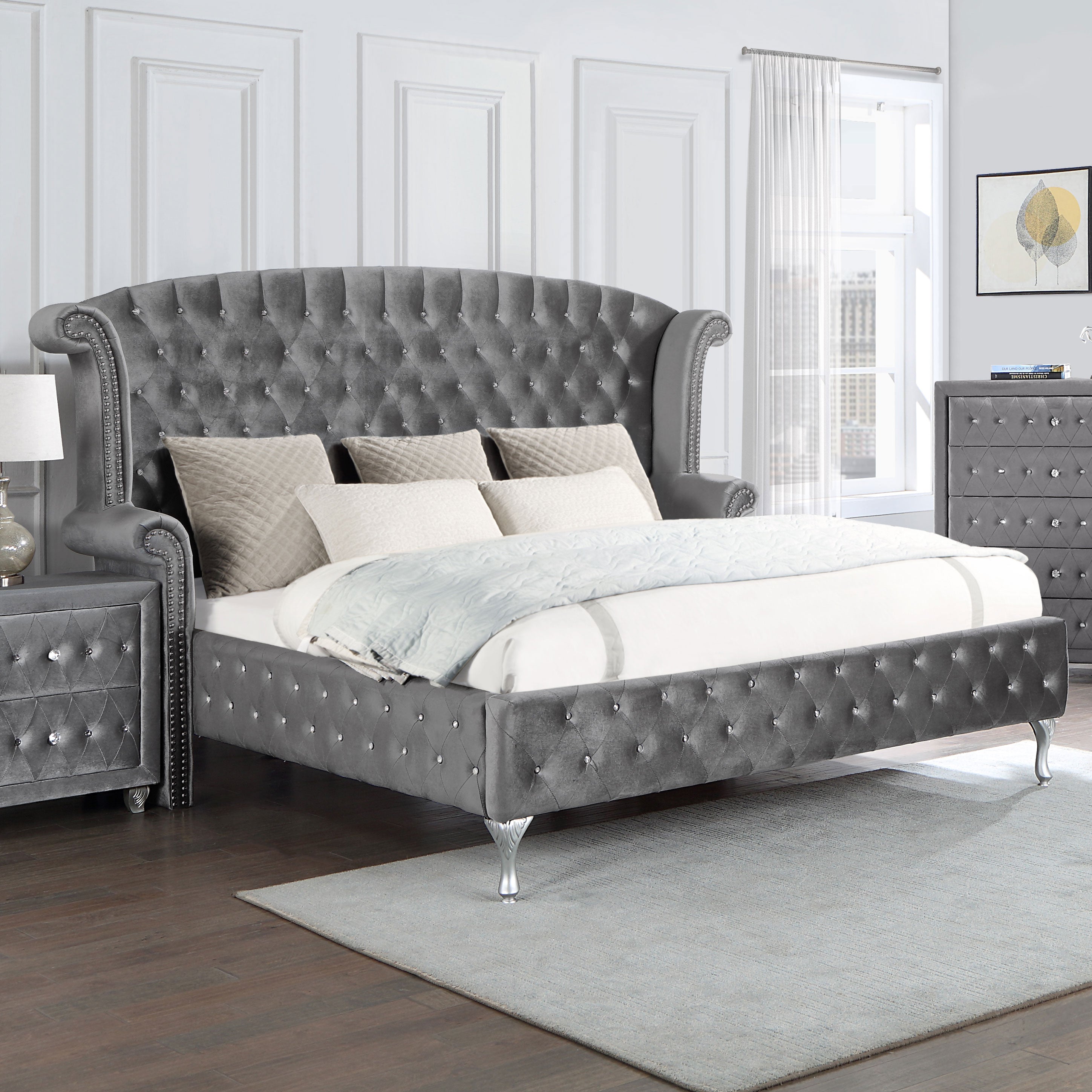 Deanna Tufted Upholstered Bed Grey