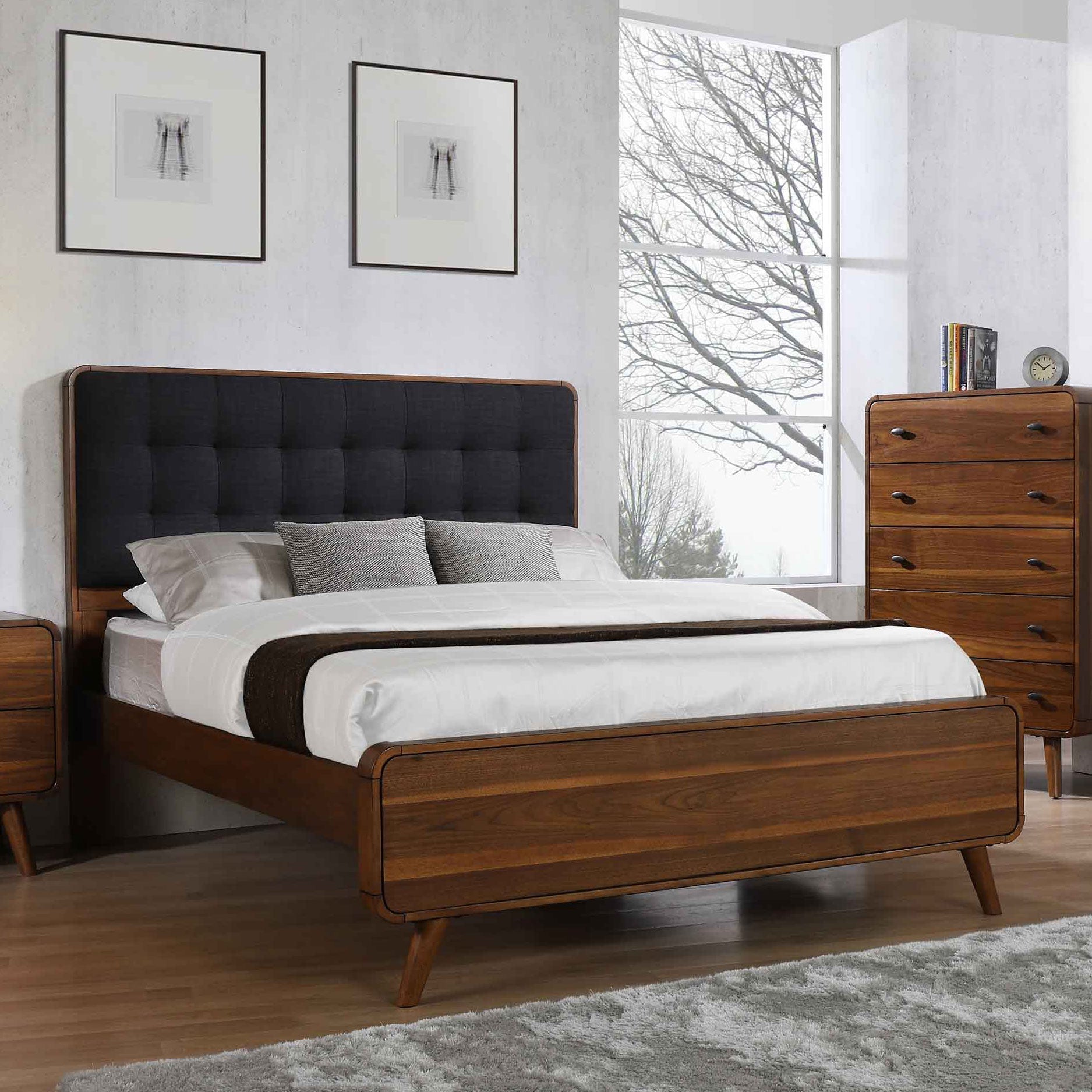 Robyn Bed with Upholstered Headboard Dark Walnut