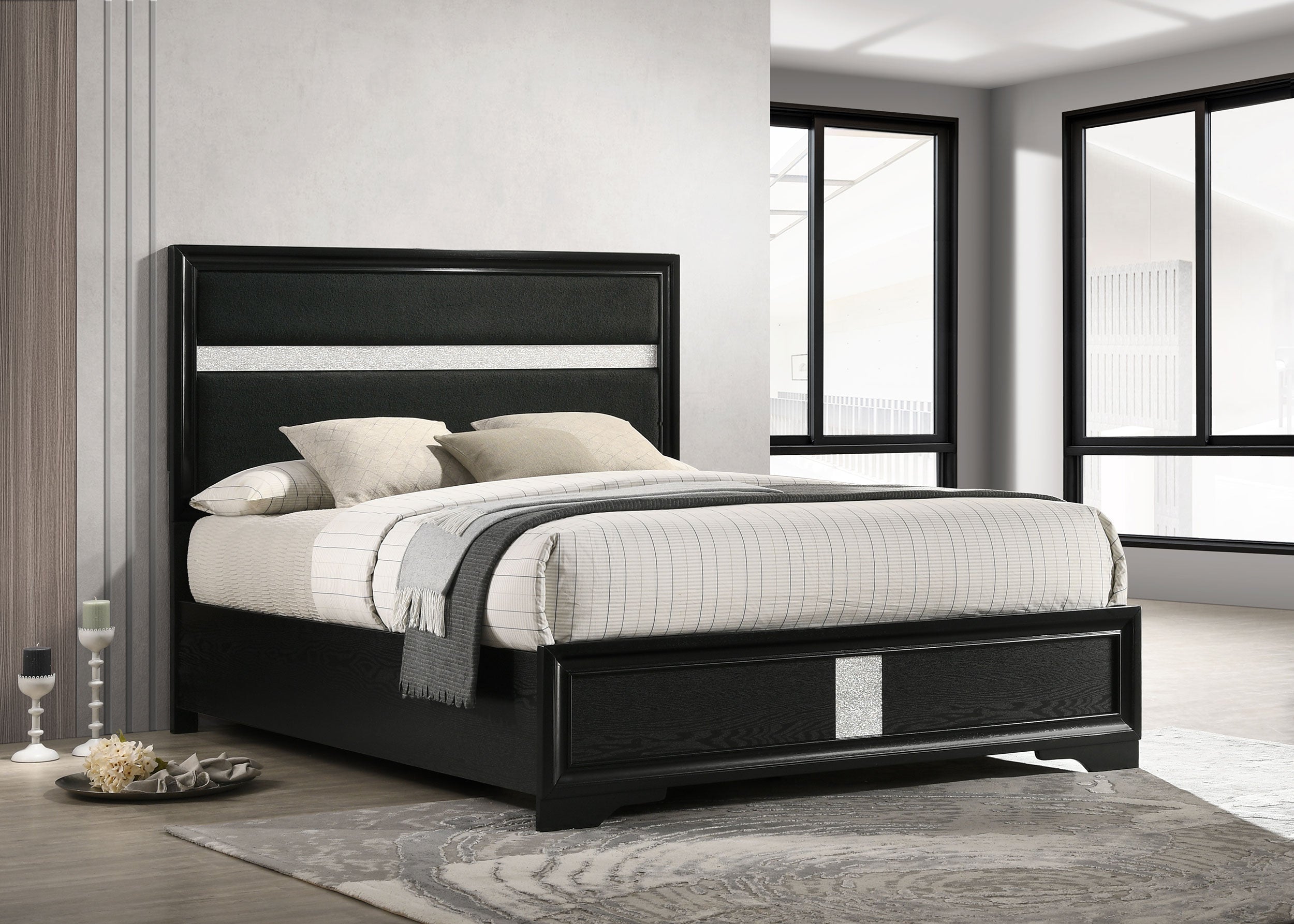 Miranda 55-inch Upholstered Panel Bed Black