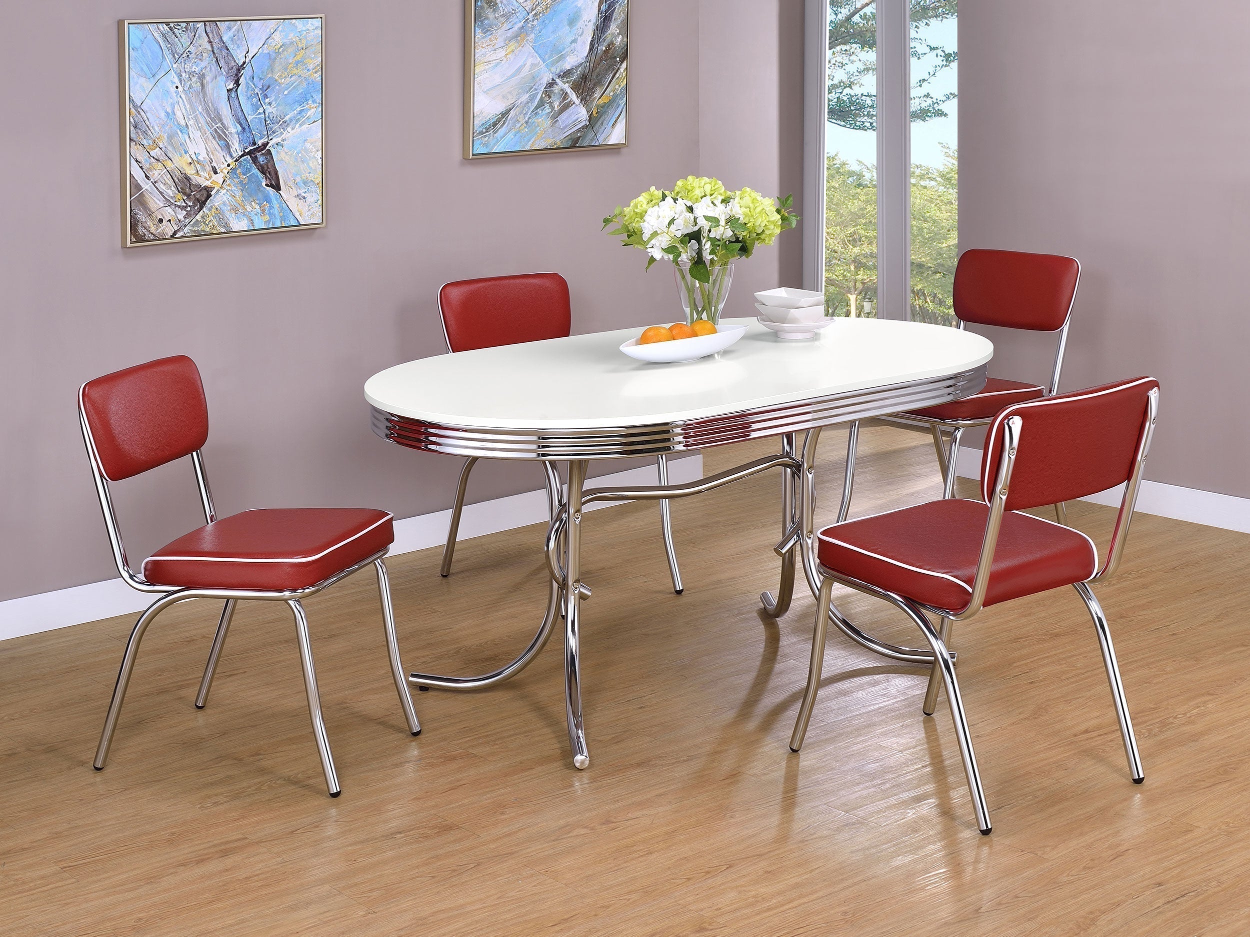 Retro Oval Dining Set Glossy White and Black