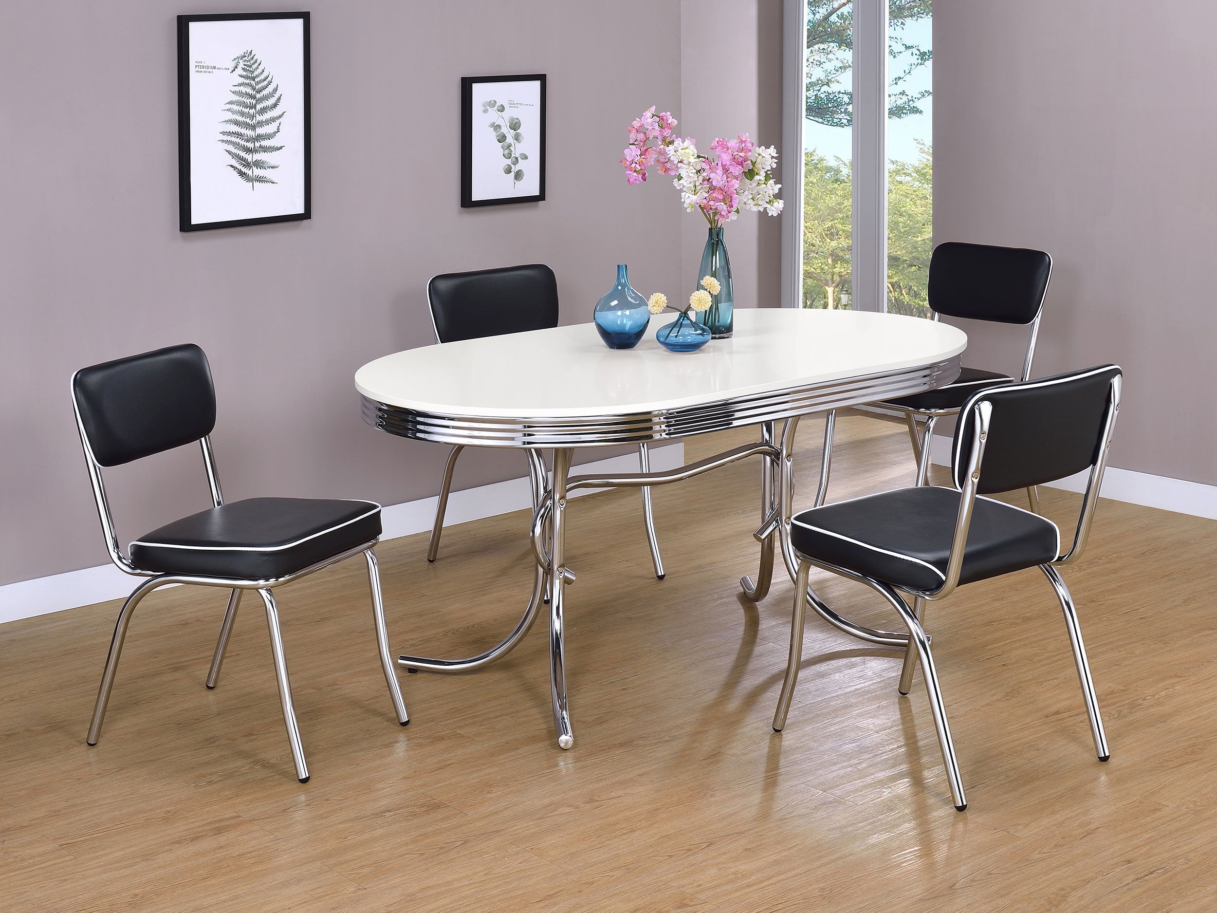 Retro Oval Dining Set Glossy White and Black