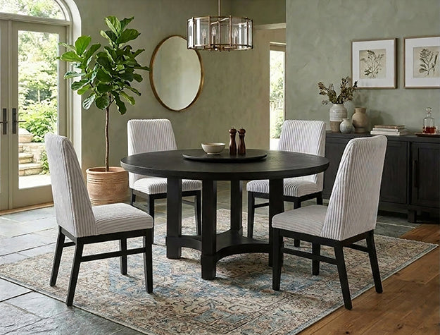 Jeffries Round Dining Table & Hadley Chairs — Built-In Lazy Susan