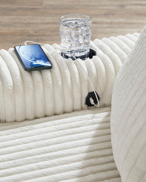 Lindyn Ivory Oversized Chaise — Plush Cord Upholstery