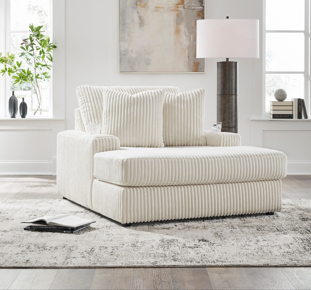 Lindyn Ivory Oversized Chaise — Plush Cord Upholstery