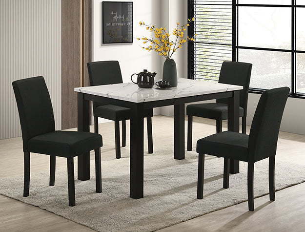 Resia White Dining Set — Table & Charcoal Chairs