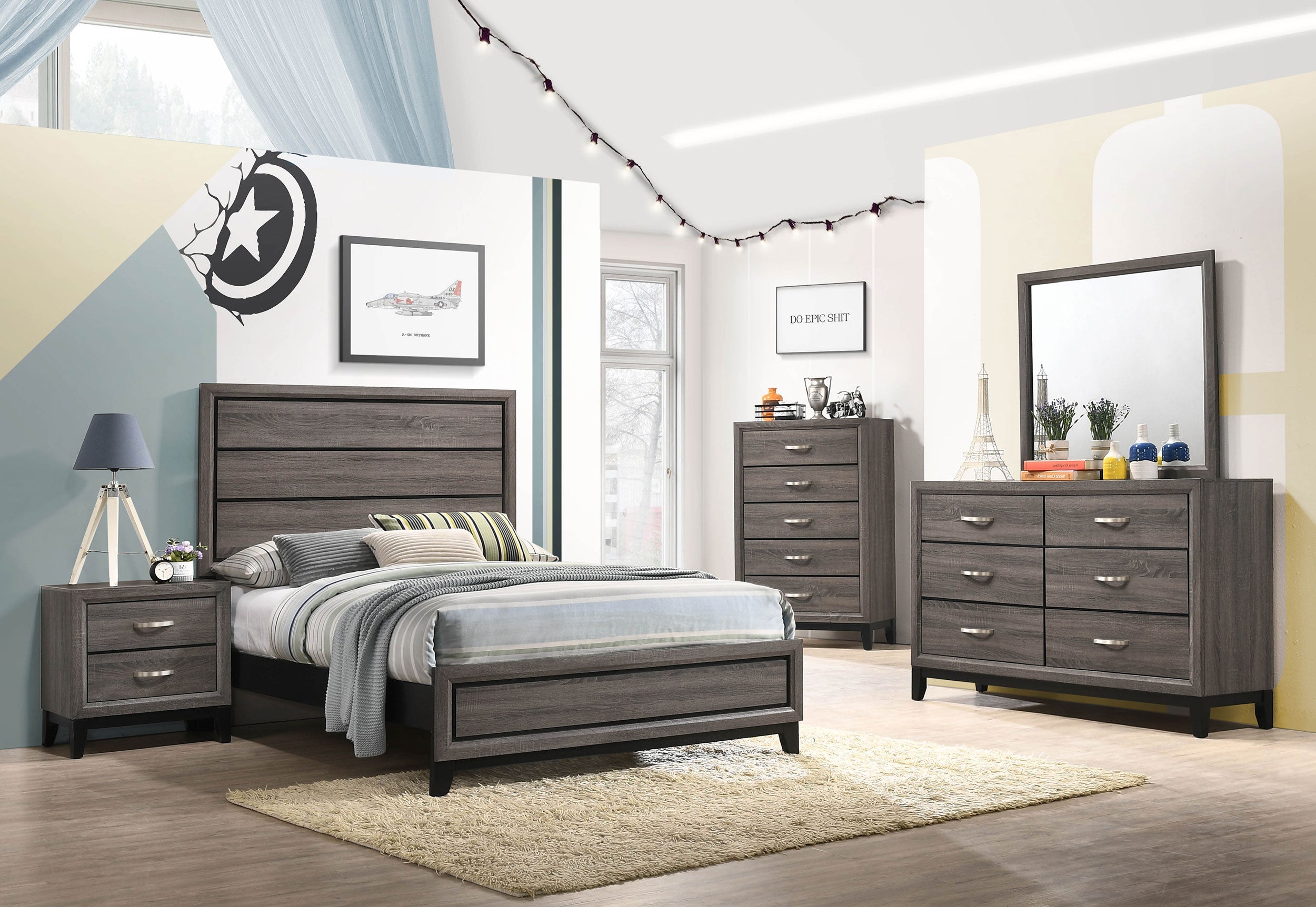 Watson Bed Grey Oak and Black