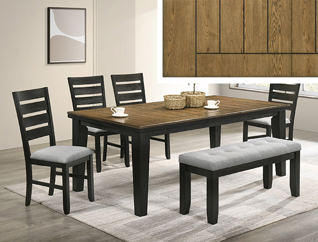 Bardstown Wheat & Charcoal Dining Set — Table, Chairs & Bench