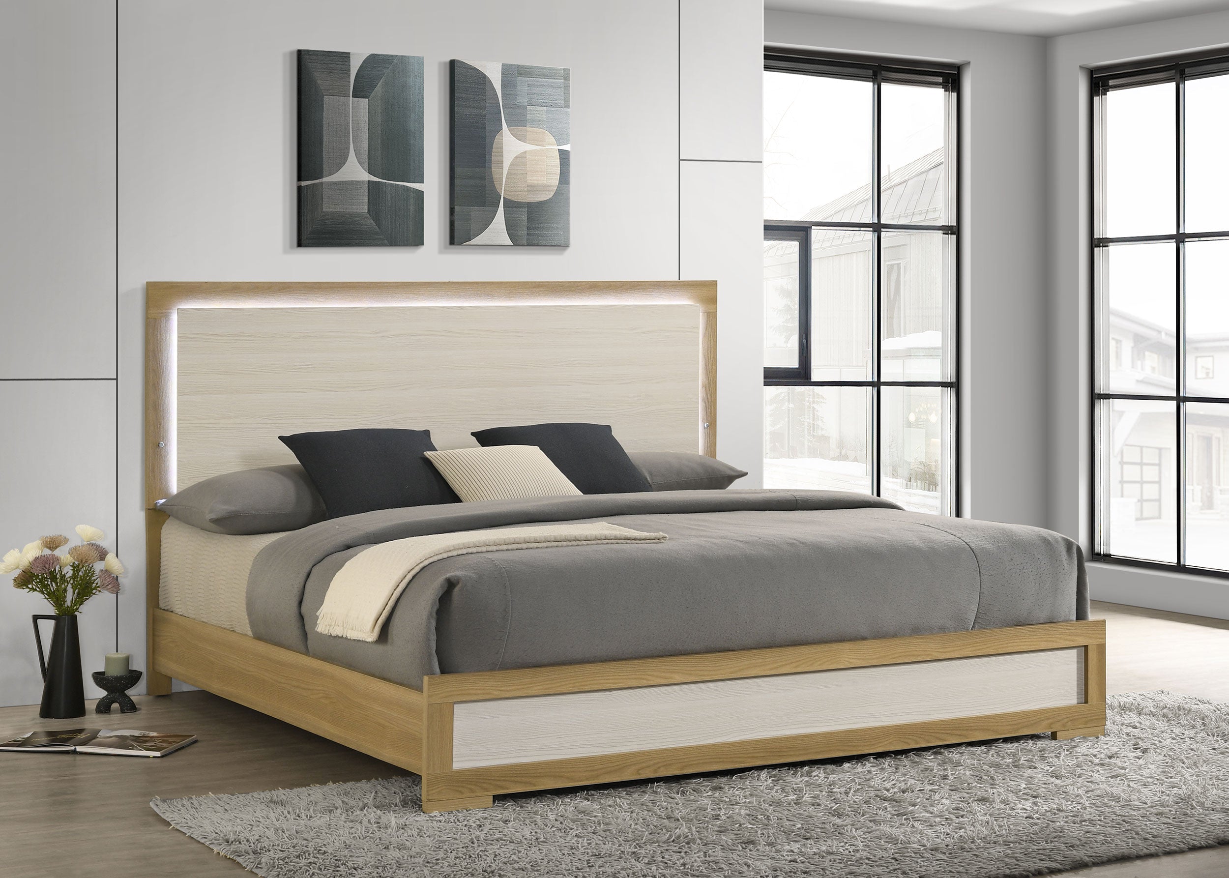 Hyland Wood LED Panel Bed Natural and White