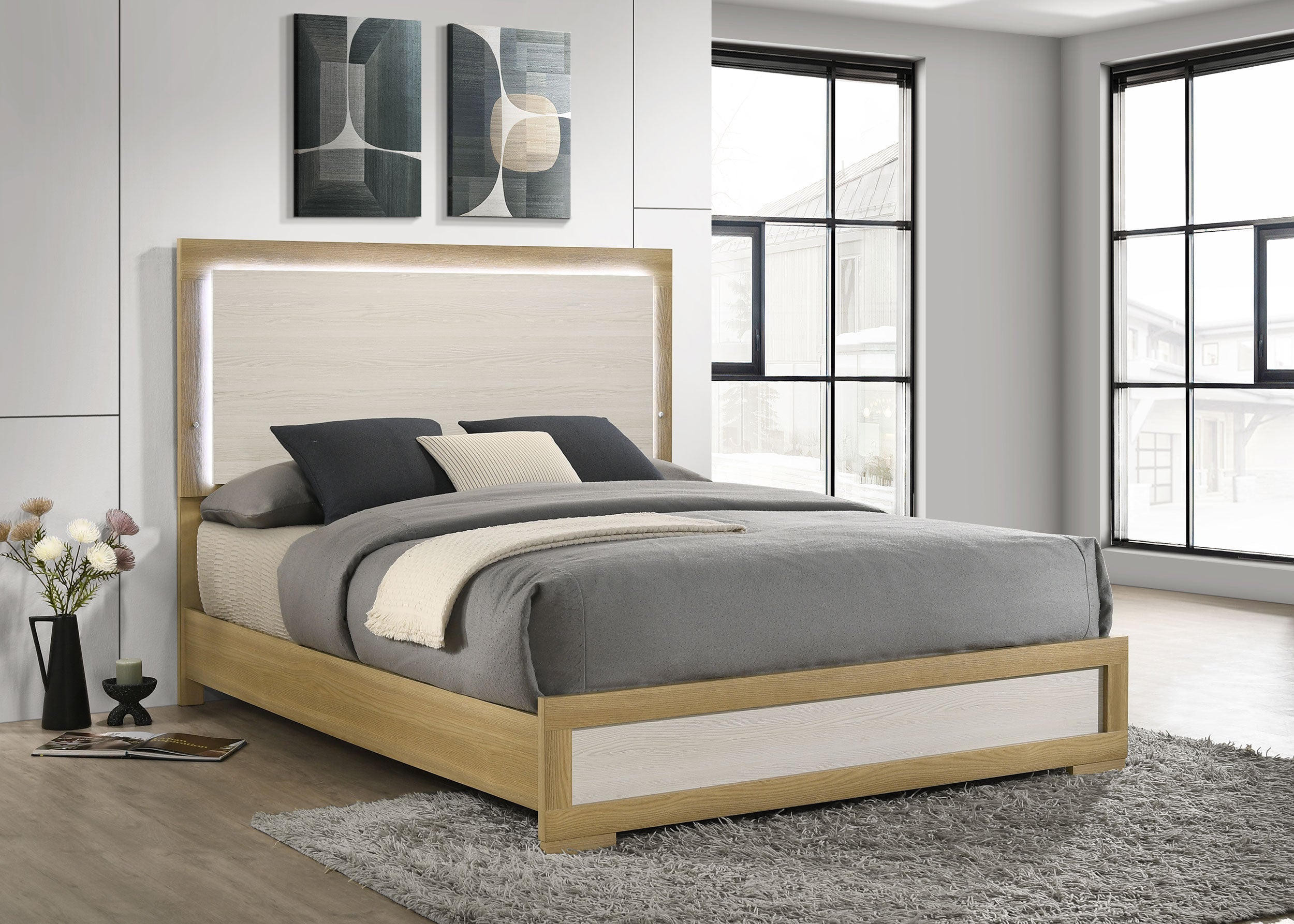 Hyland Wood LED Panel Bed Natural and White