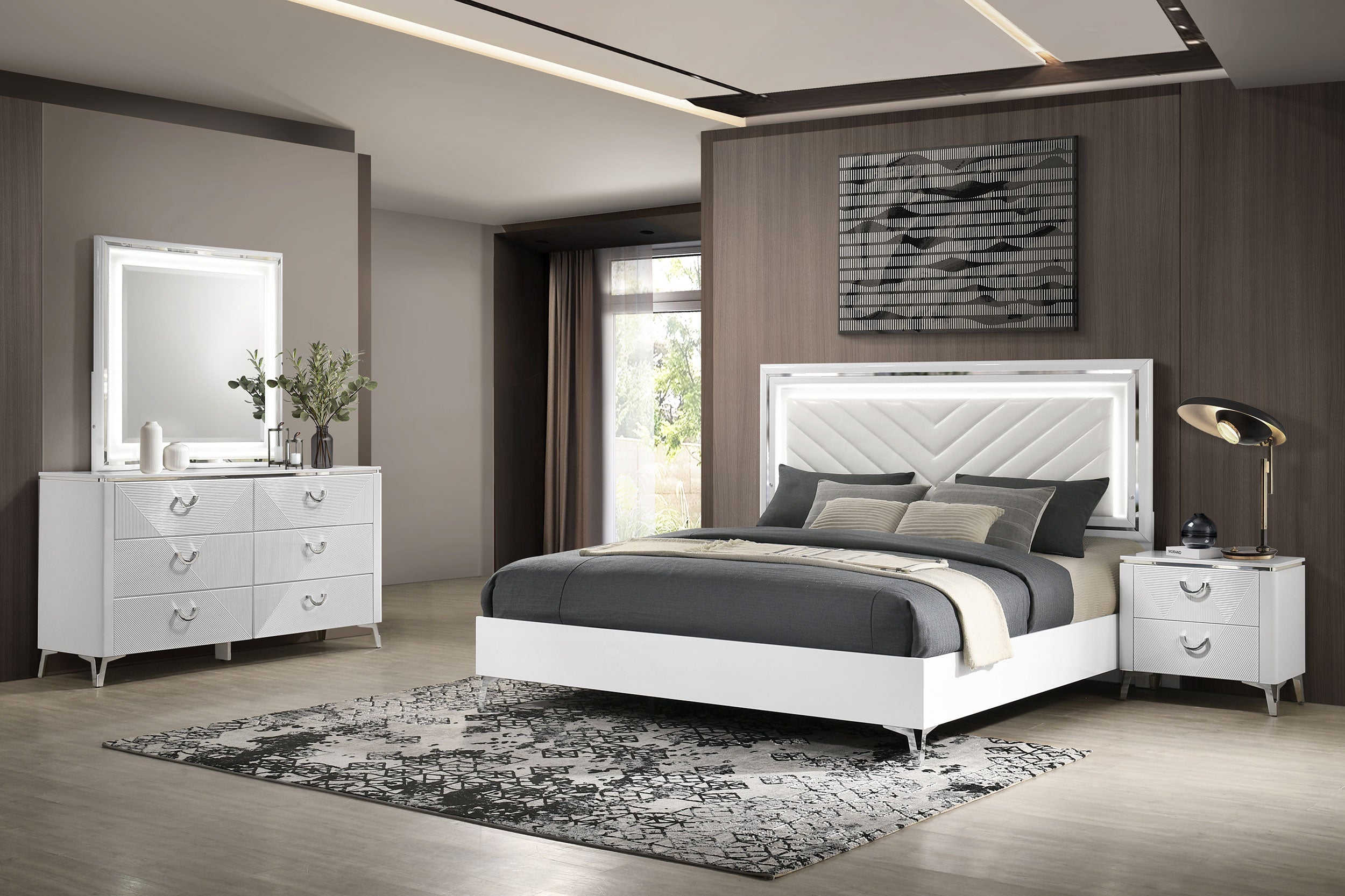 Cassia LED Bedroom Set High Gloss