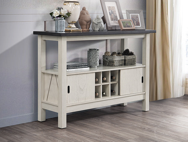 Maribelle Chalk Warm Grey Server — Wine Rack & Sliding Doors