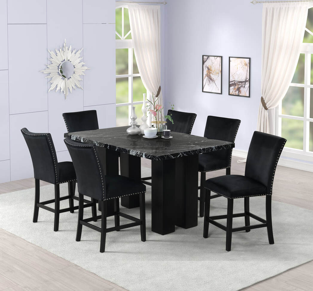 2220 Onyx Faux Marble Counter Height Dining Set — Table & 6 Chairs