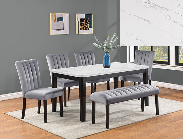 Pascal White & Black Dining Set — Table, Chairs & Bench