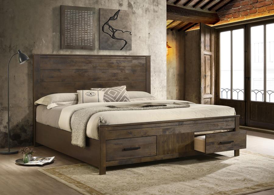 Woodmont Wood Storage Panel Bed Rustic Golden Brown