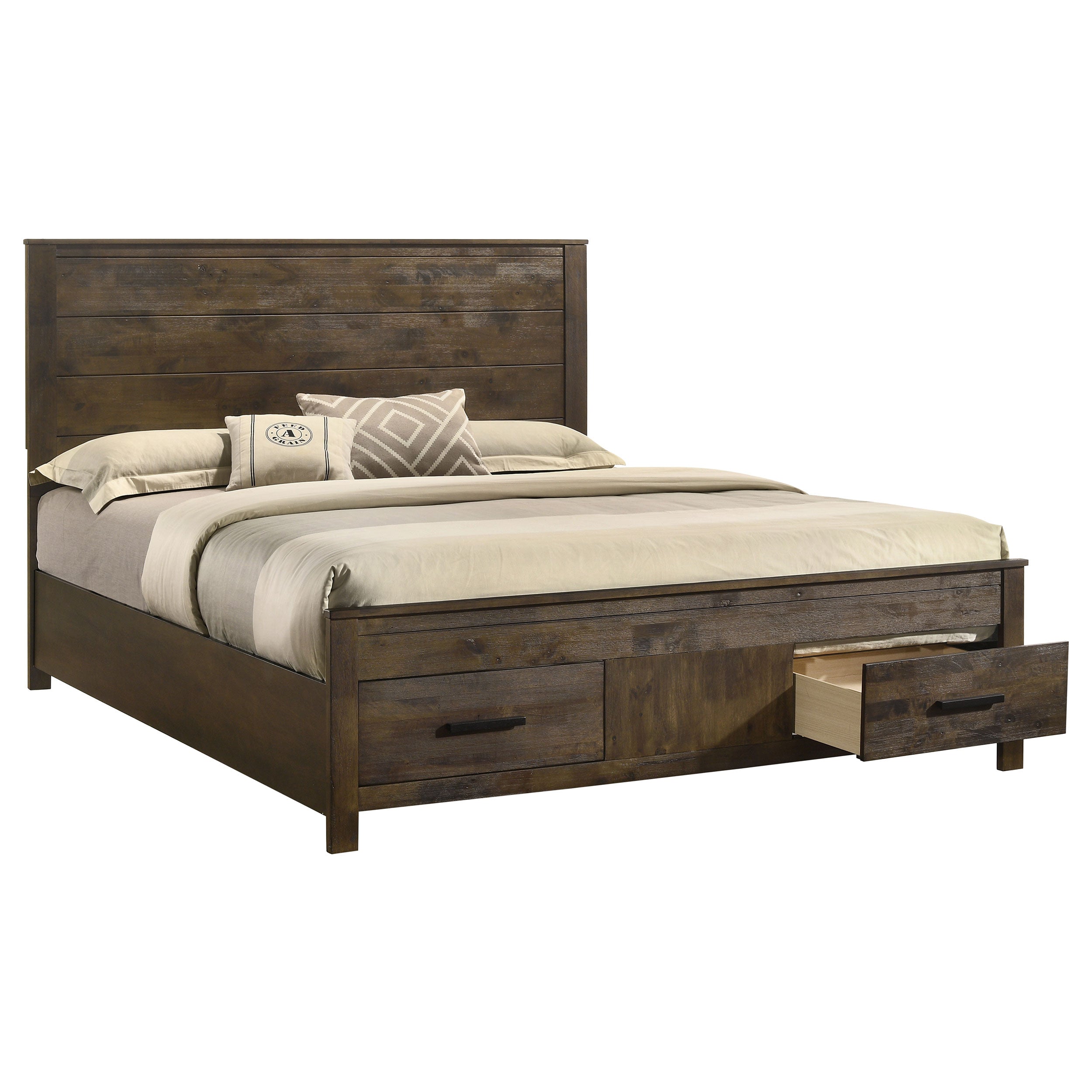 Woodmont Wood Storage Panel Bed Rustic Golden Brown
