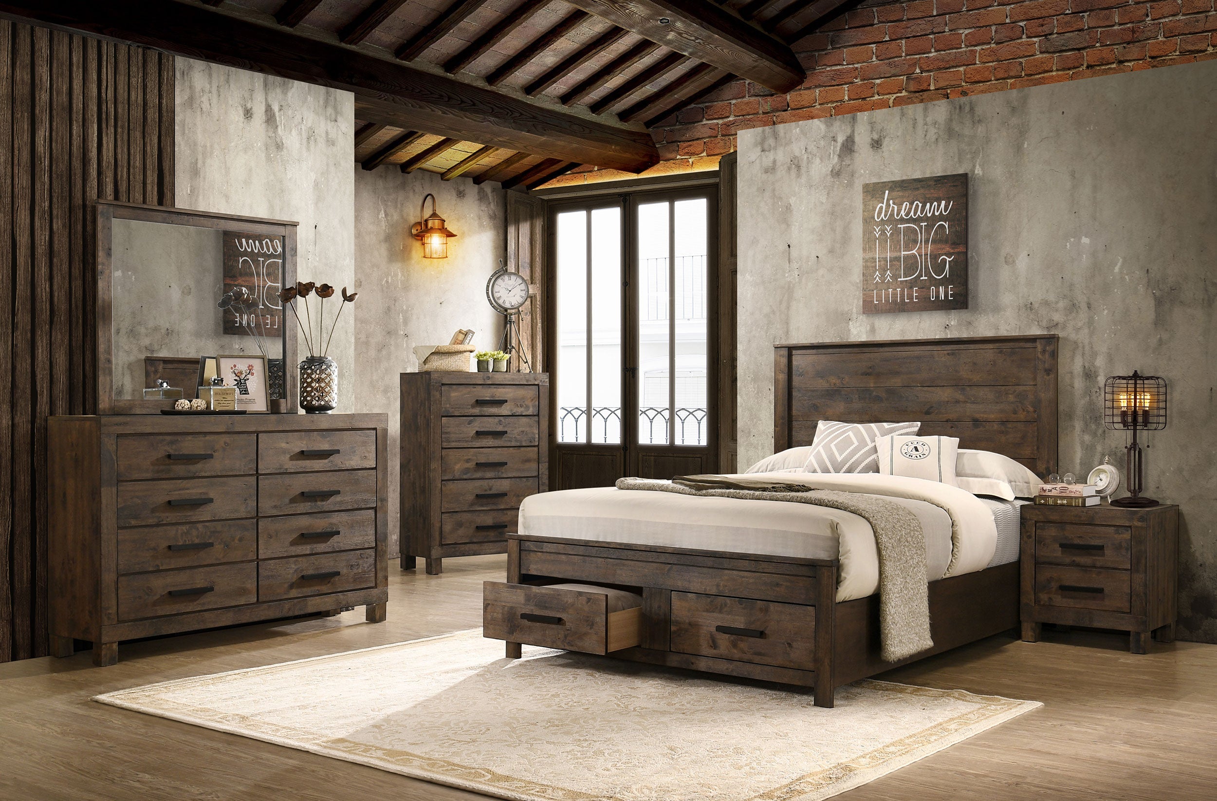 Woodmont Wood Storage Panel Bed Rustic Golden Brown