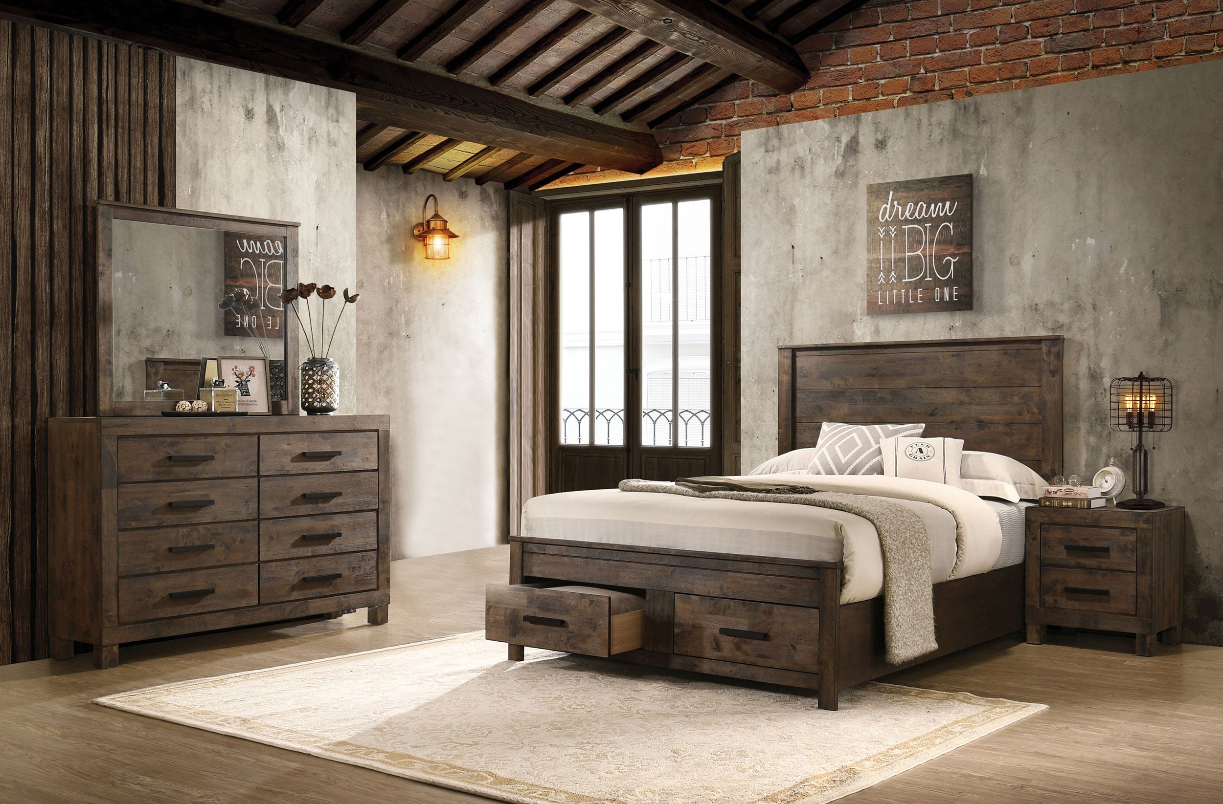 Woodmont Platform Bedroom Set Rustic Golden Brown
