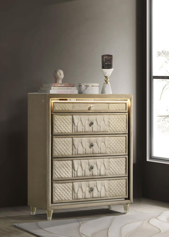 Lorient 5-drawer LED Chest of Drawers Ivory and Camel