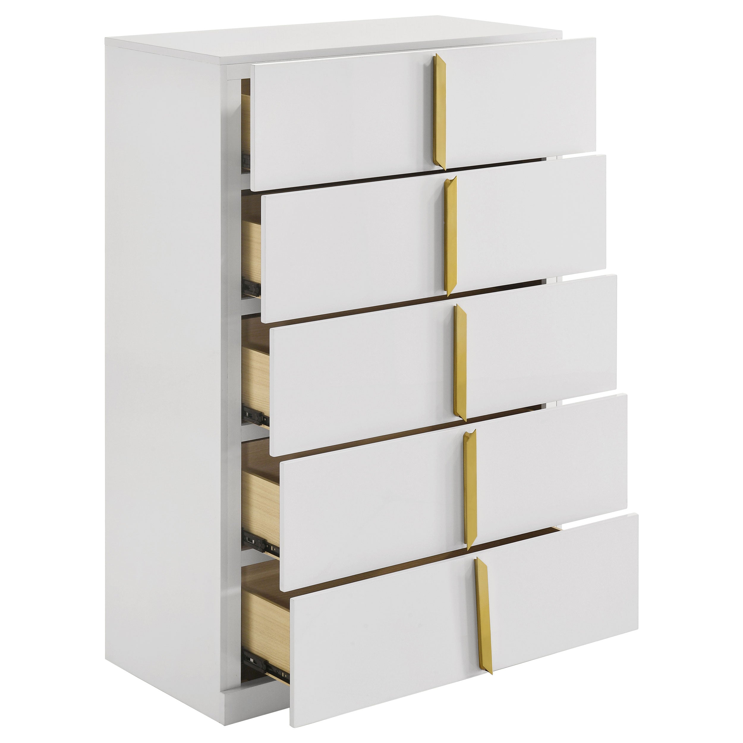 Ines 5-drawer Bedroom Chest of Drawers White High Gloss