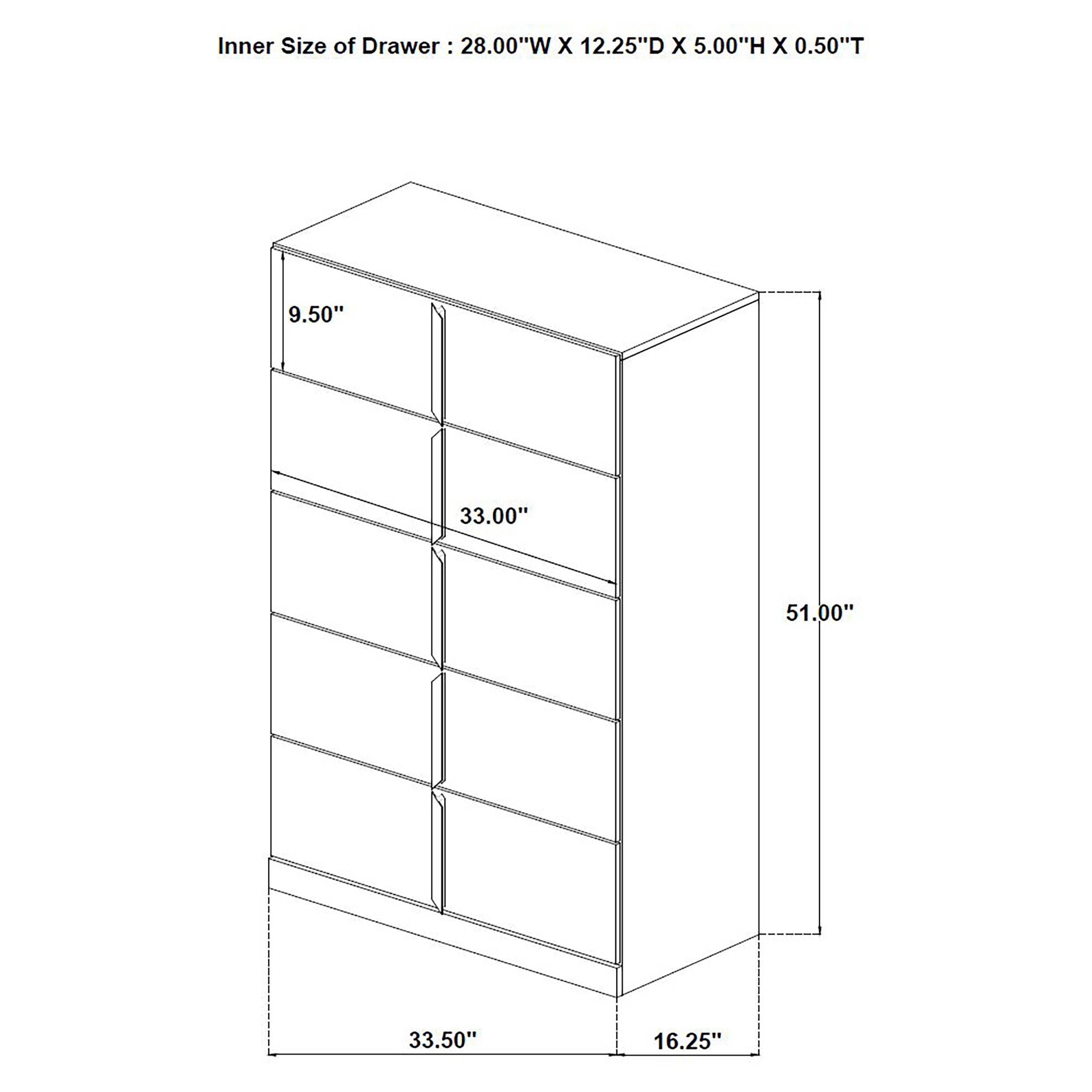 Ines 5-drawer Bedroom Chest of Drawers White High Gloss