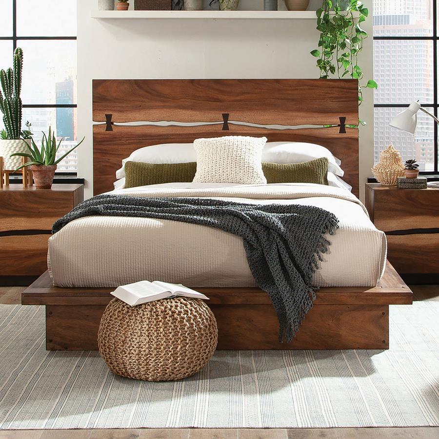 Winslow Wood Panel Bed Smokey Walnut and Coffee Bean