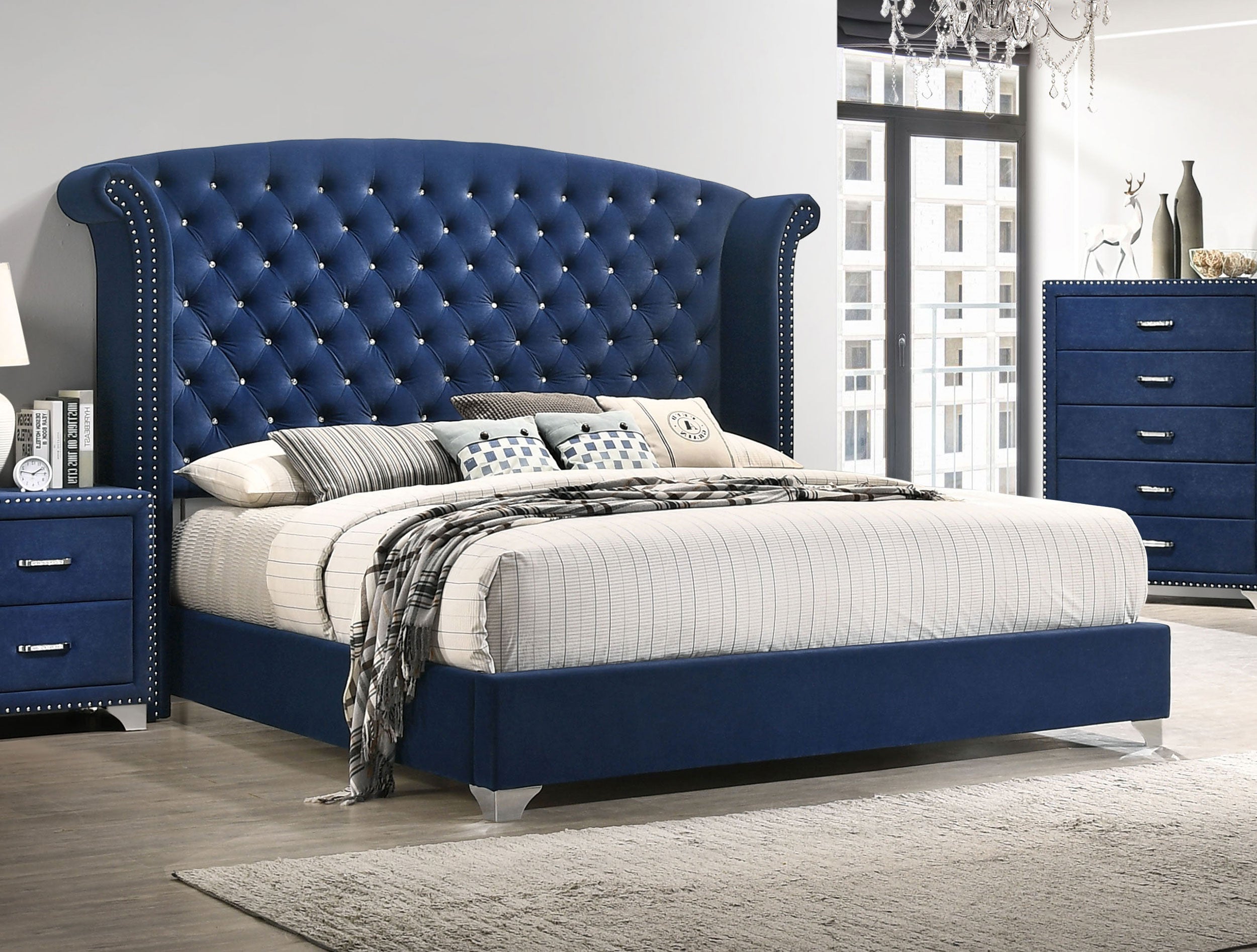Melody Wingback Upholstered Bed Pacific Blue