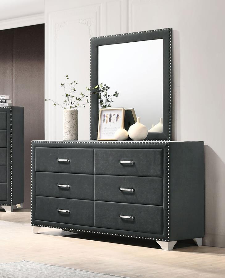 Melody 6-drawer Upholstered Dresser with Mirror