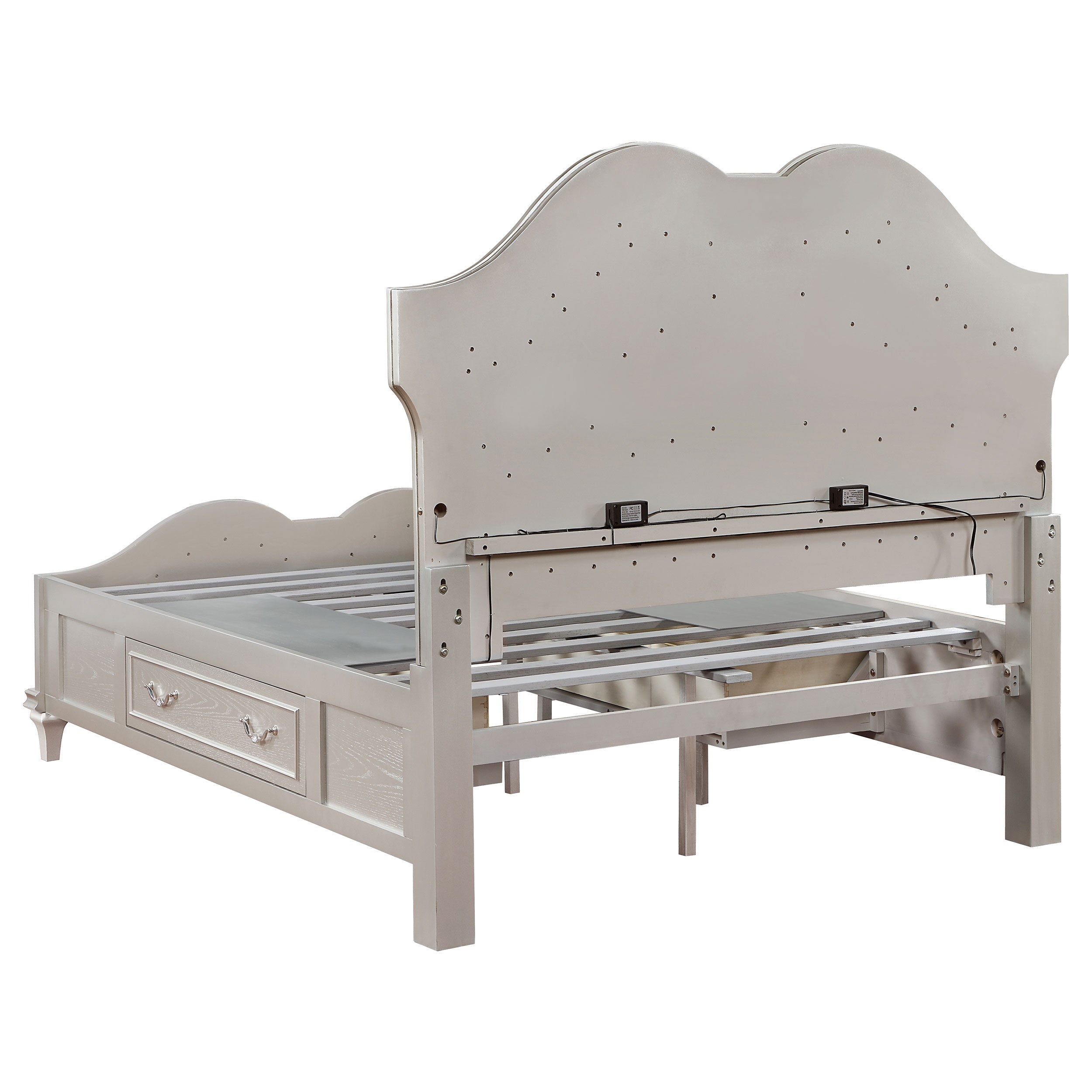 Veronica Storage Bed with LED Headboard Silver Oak and Ivory