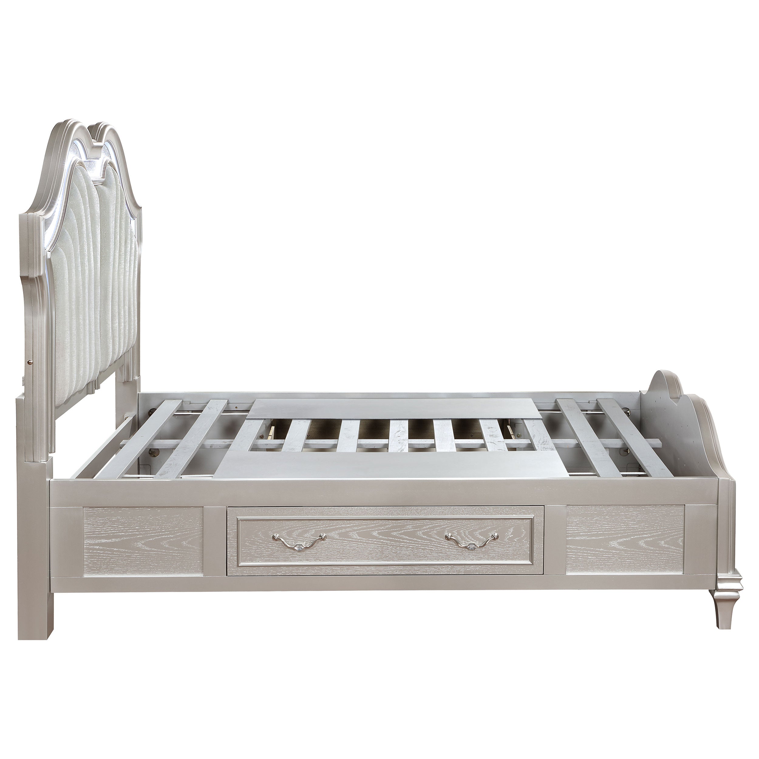 Veronica Storage Bed with LED Headboard Silver Oak and Ivory