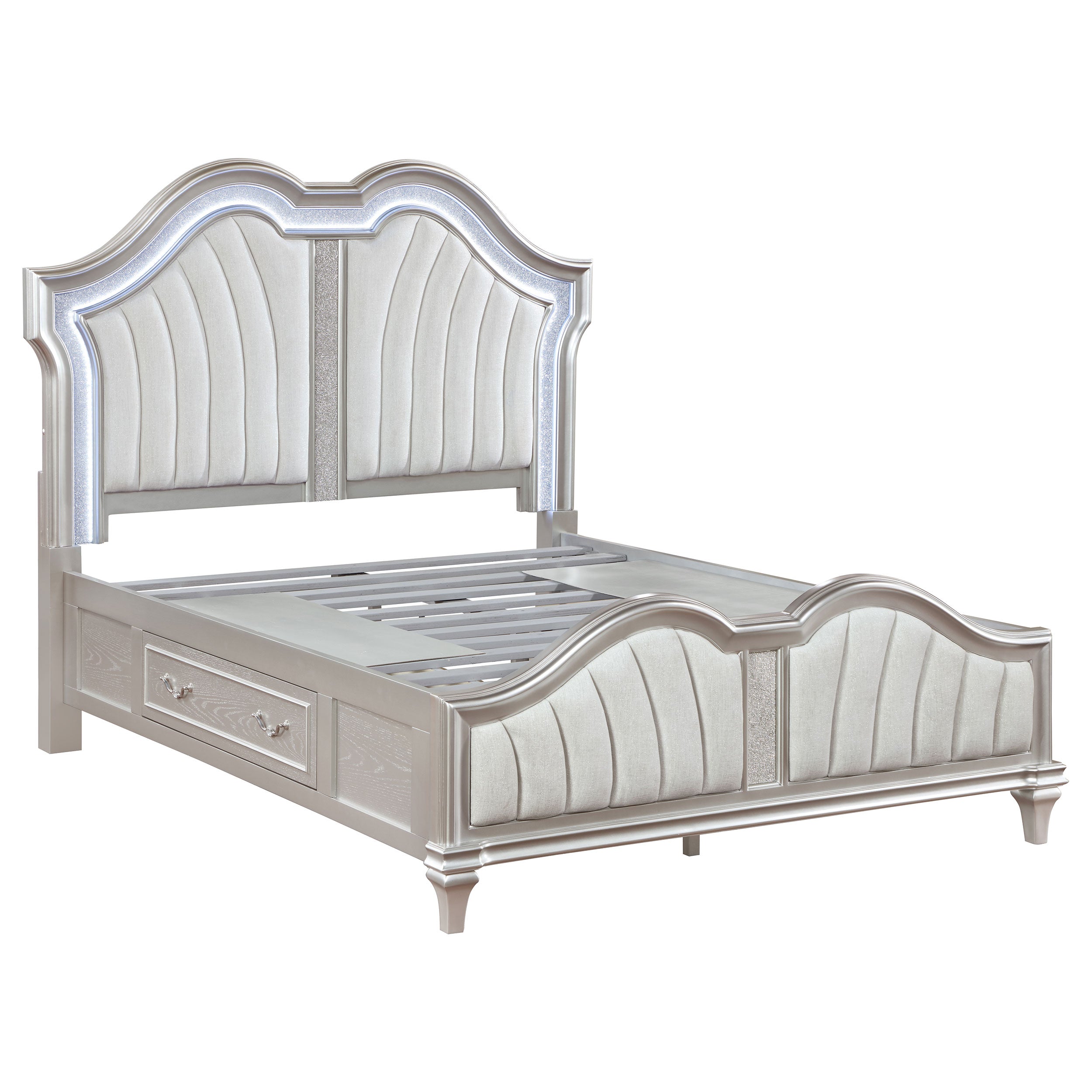 Veronica Storage Bed with LED Headboard Silver Oak and Ivory