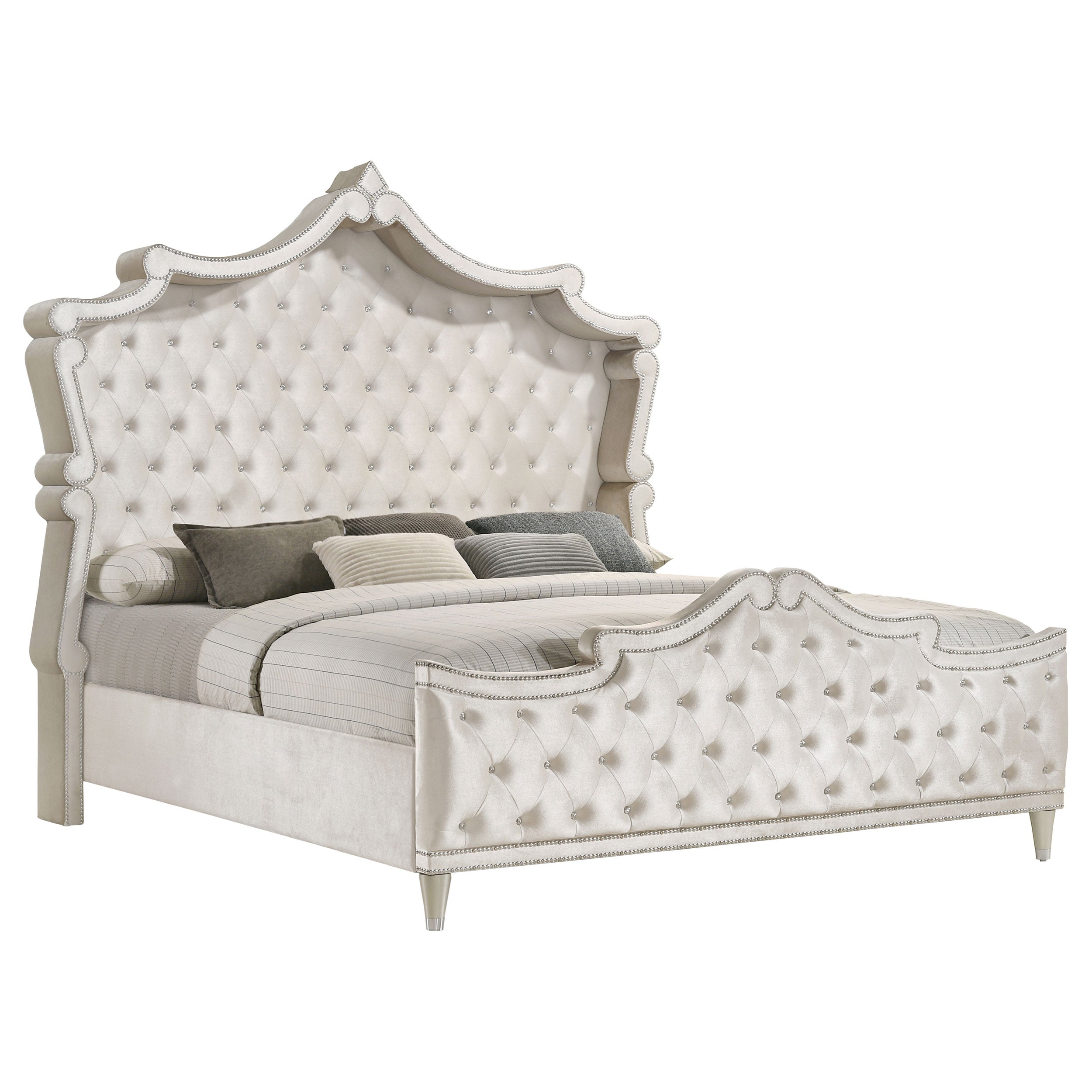 Antonella Upholstered Tufted Bedroom Set Ivory and Camel