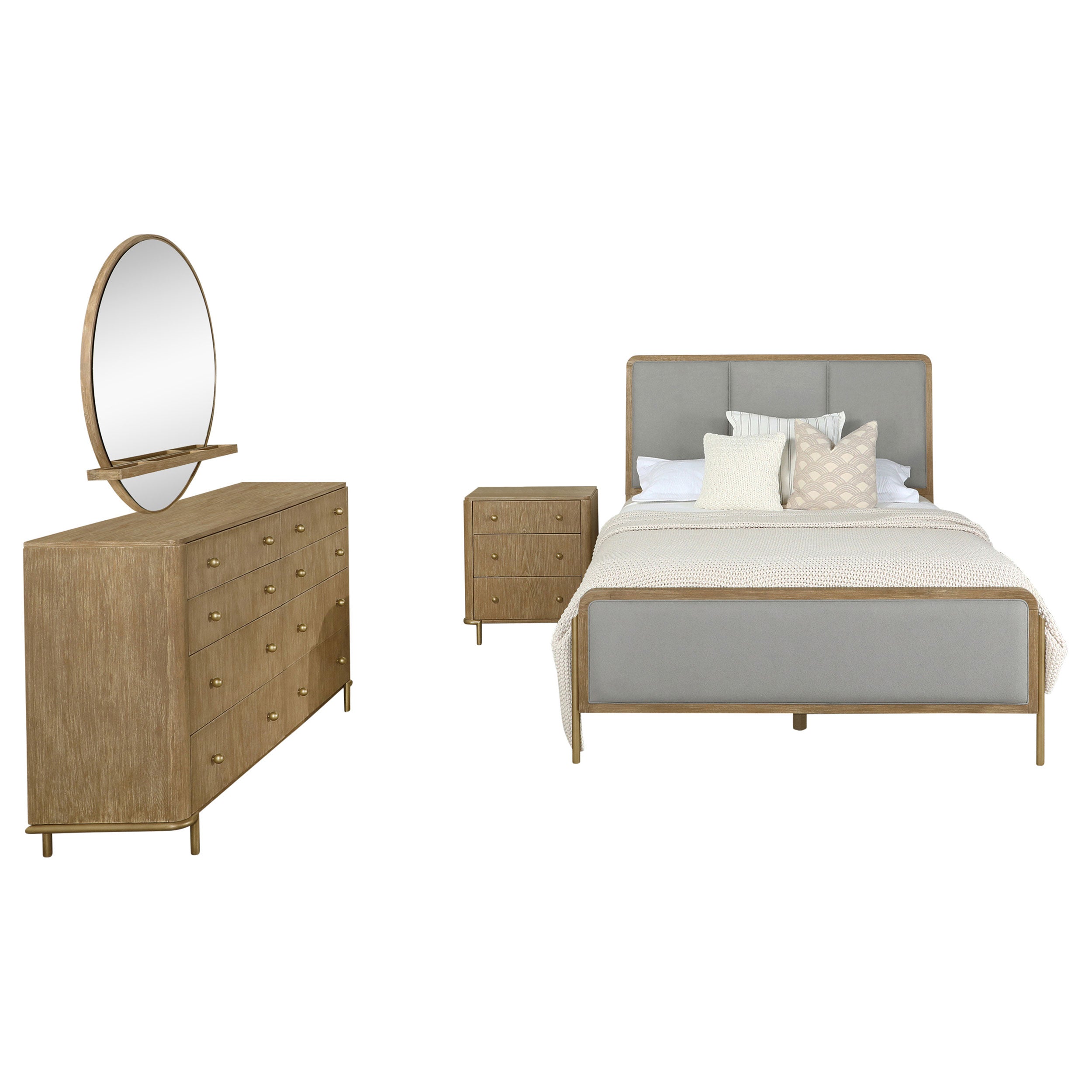 Arini Upholstered Bedroom Set Sand Wash and Grey