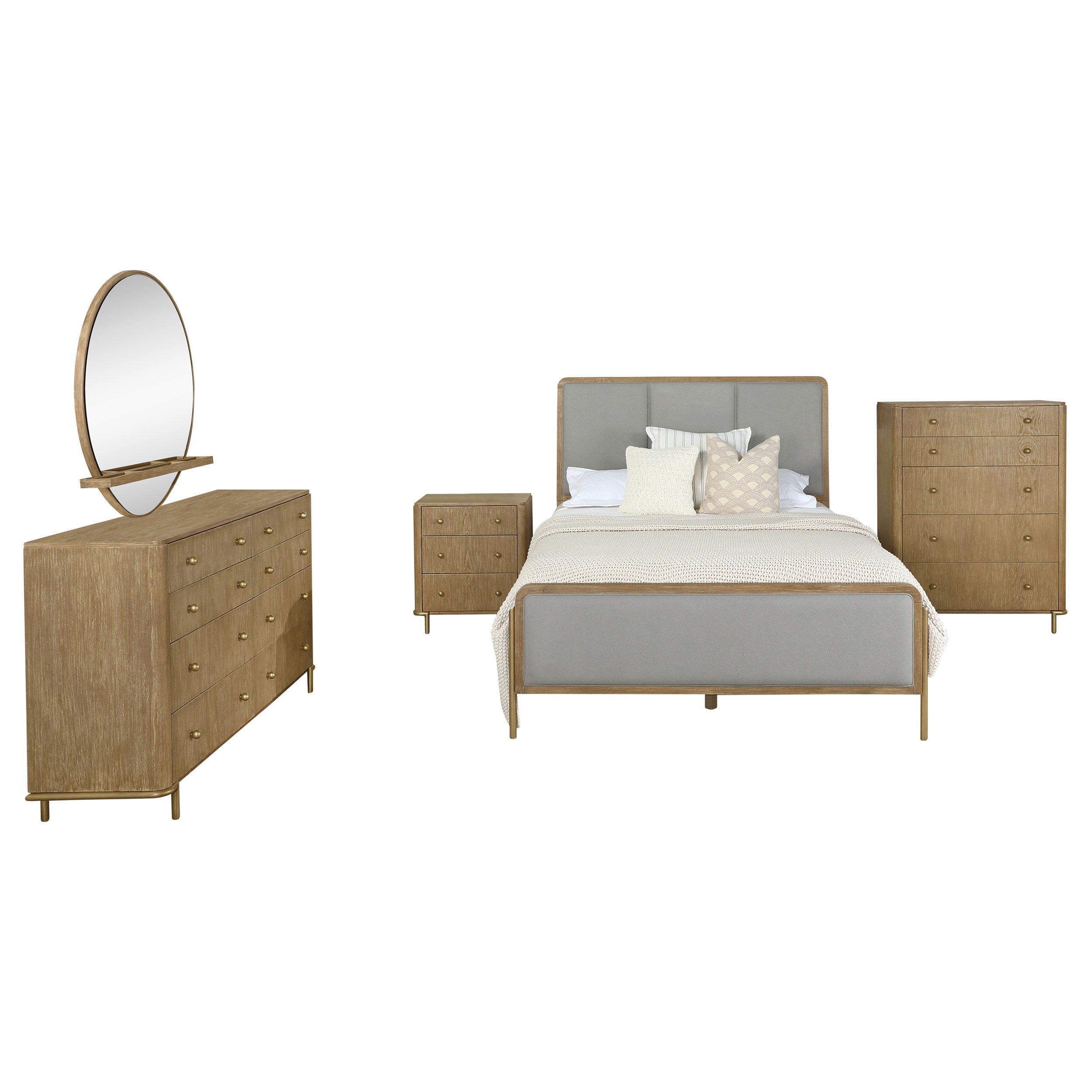 Arini Upholstered Bedroom Set Sand Wash and Grey