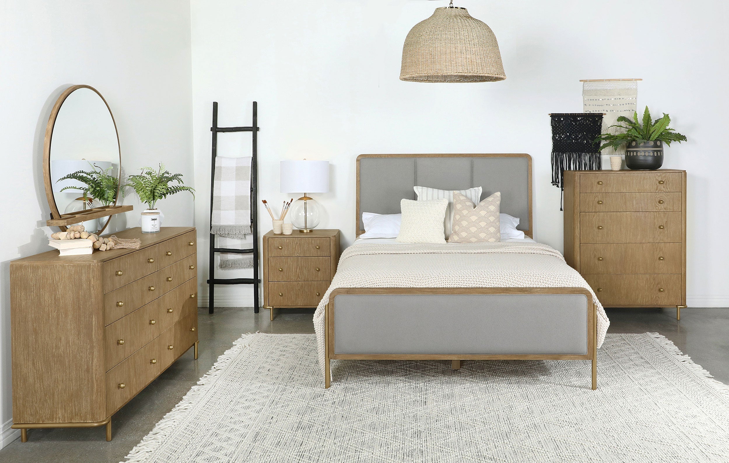 Arini Upholstered Bedroom Set Sand Wash and Grey