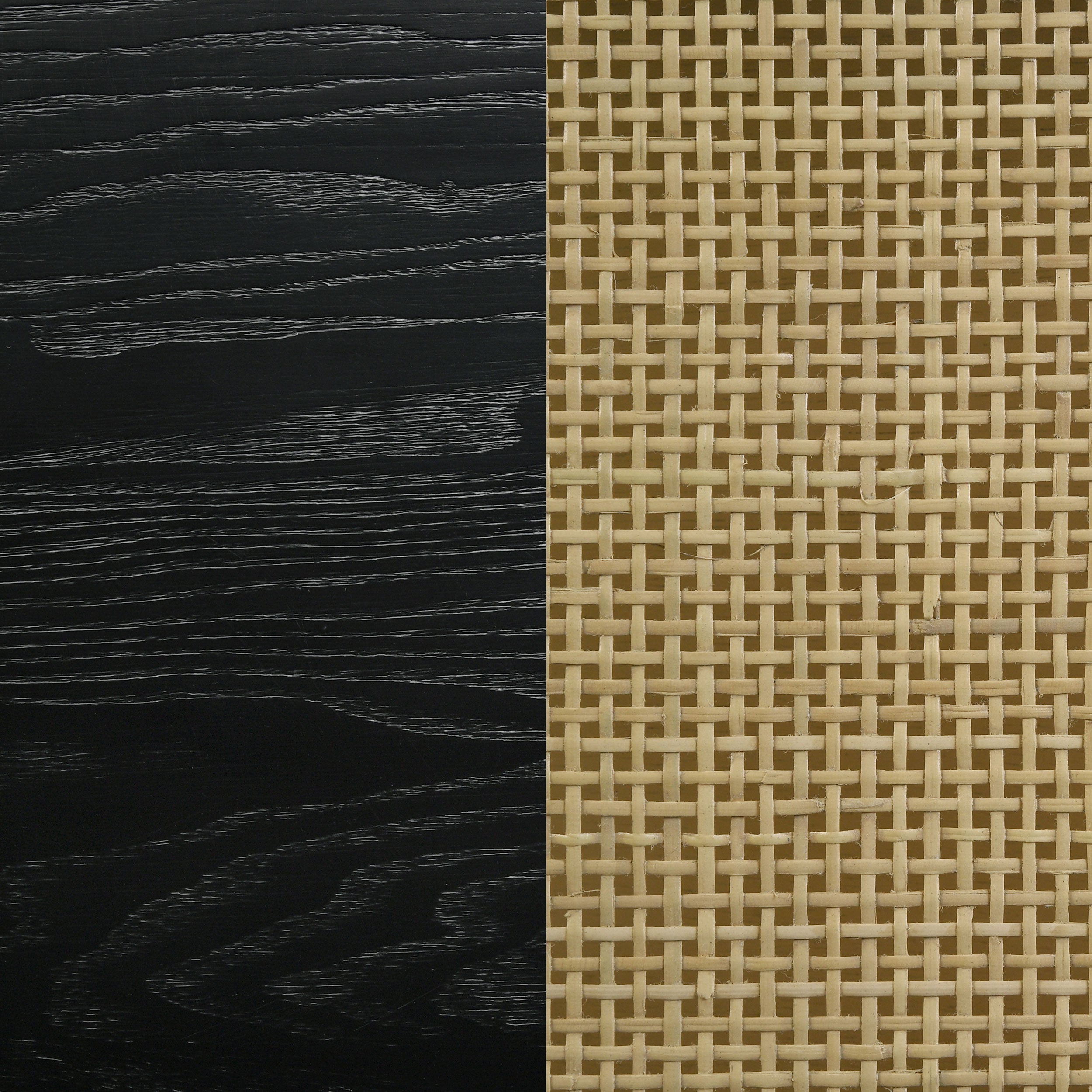 Arini Bed with Woven Rattan Headboard Black and Natural