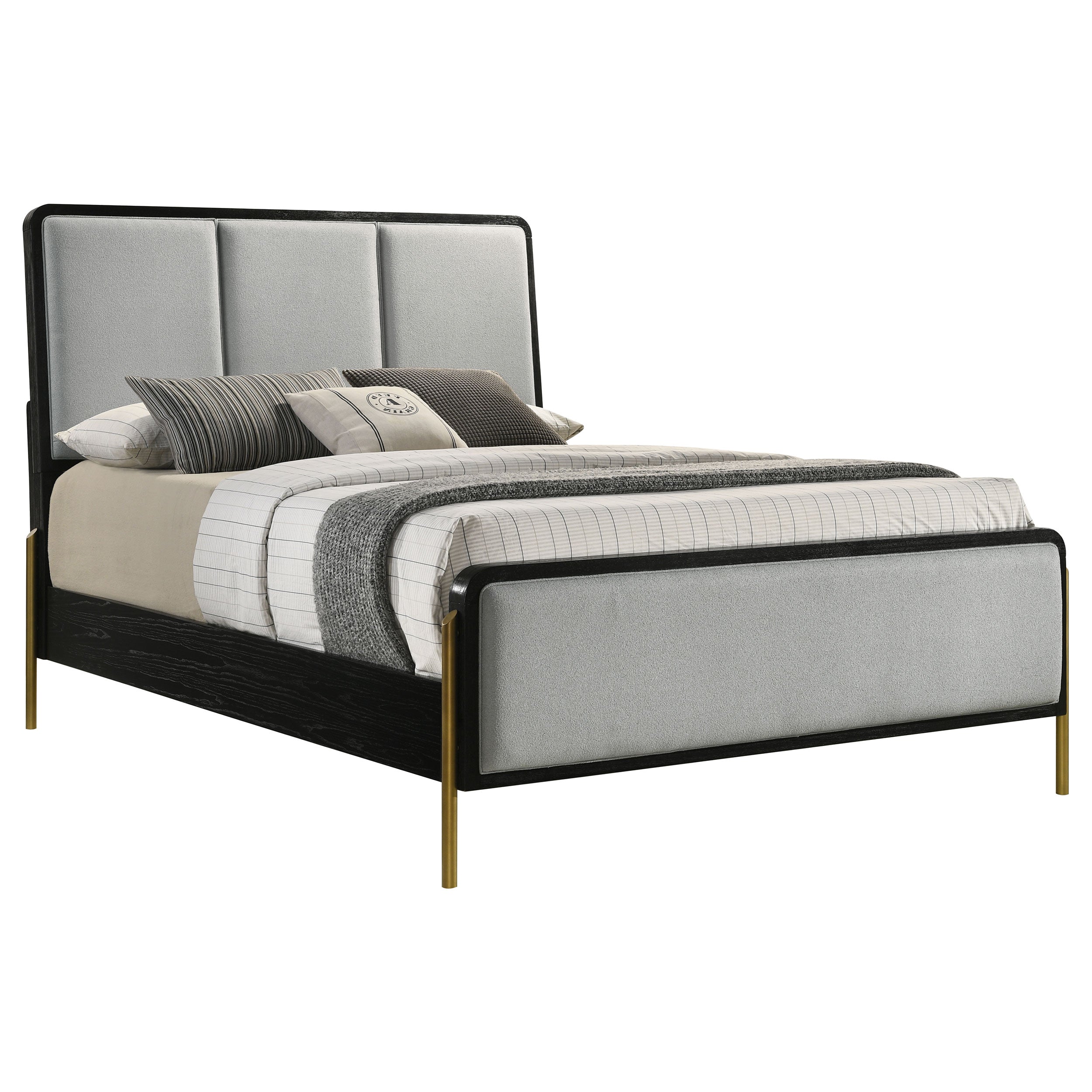 Arini Bed with Upholstered Headboard Black and Grey