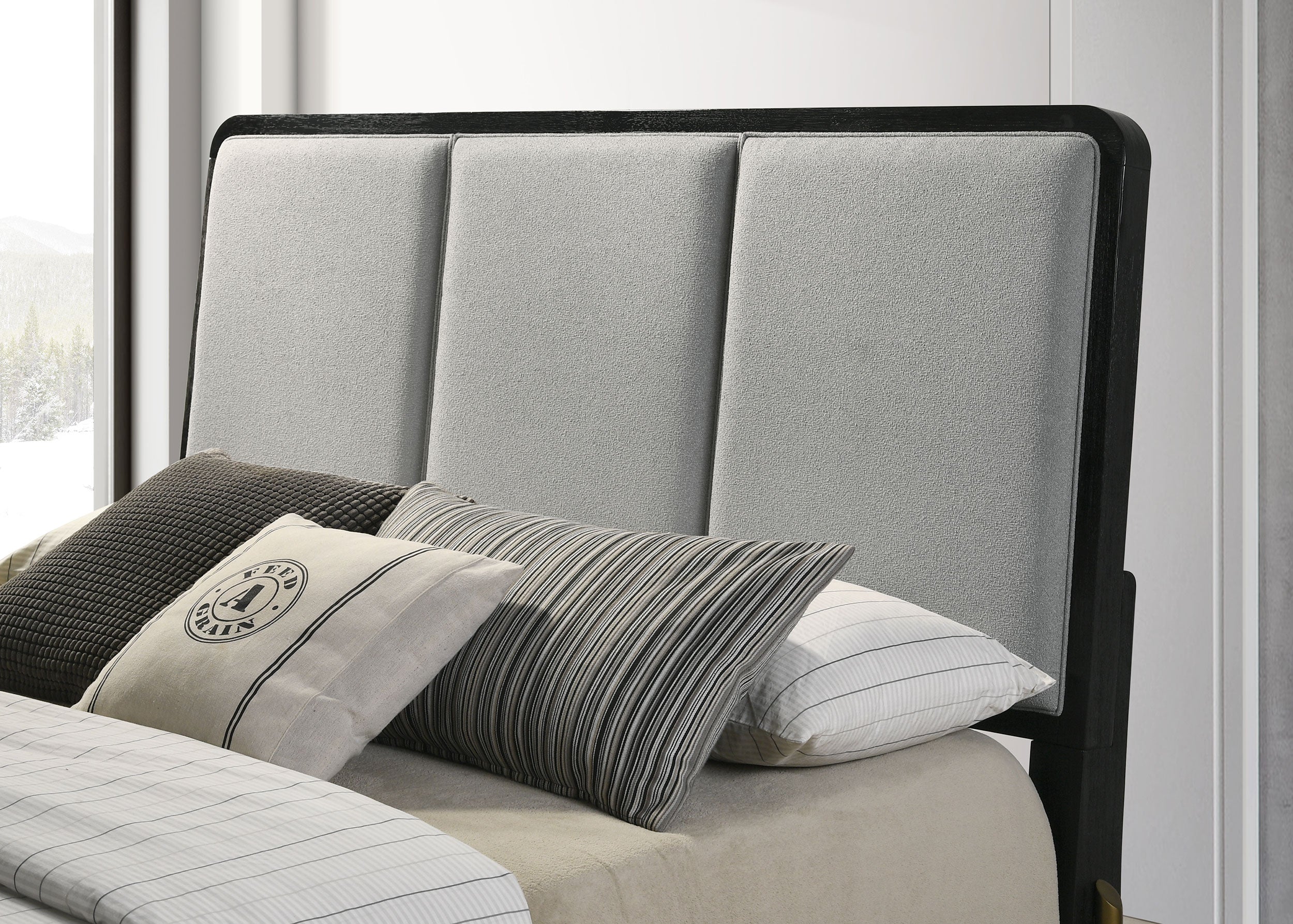 Arini Bed with Upholstered Headboard Black and Grey