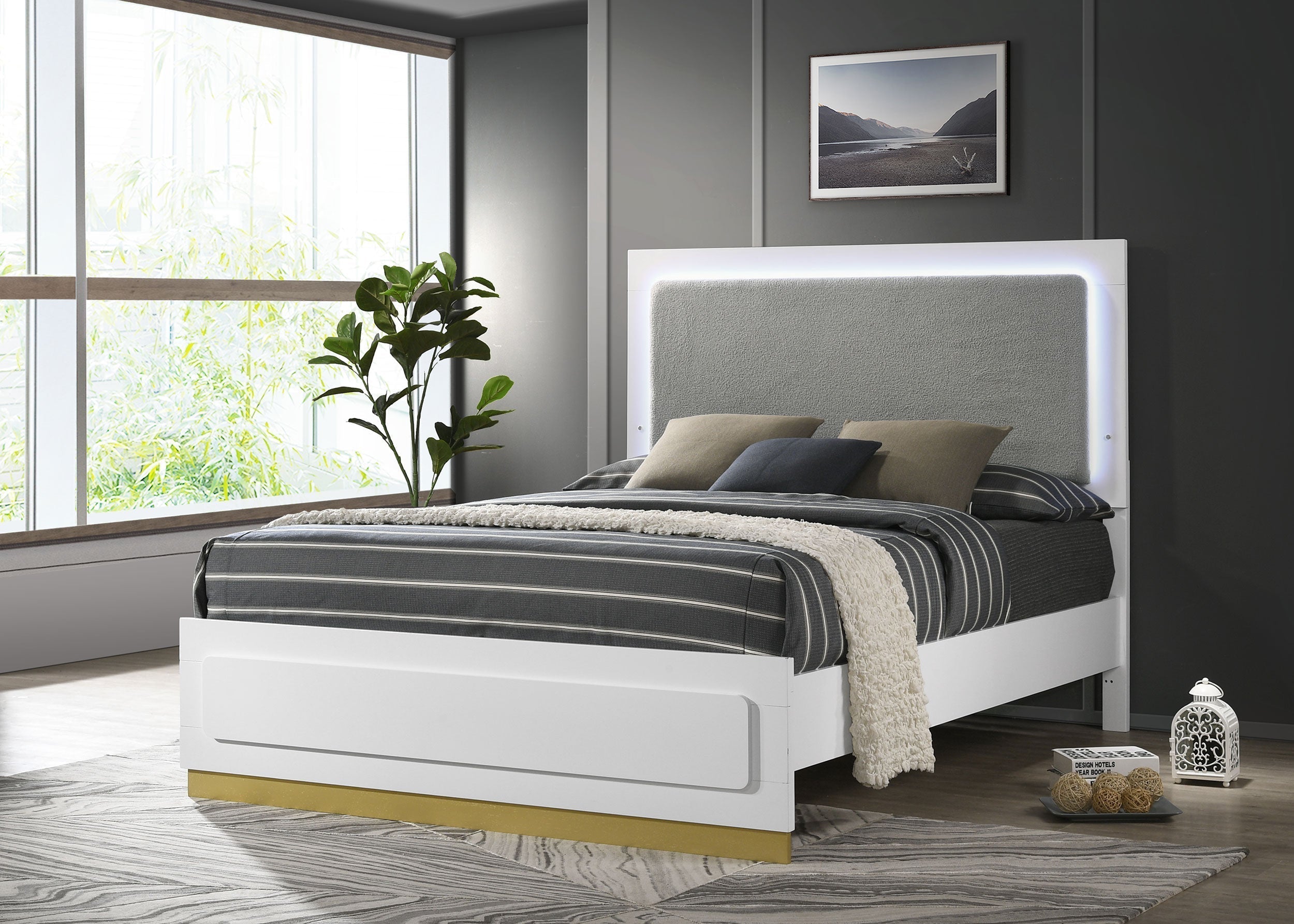 Caraway Bed with LED Headboard White and Grey