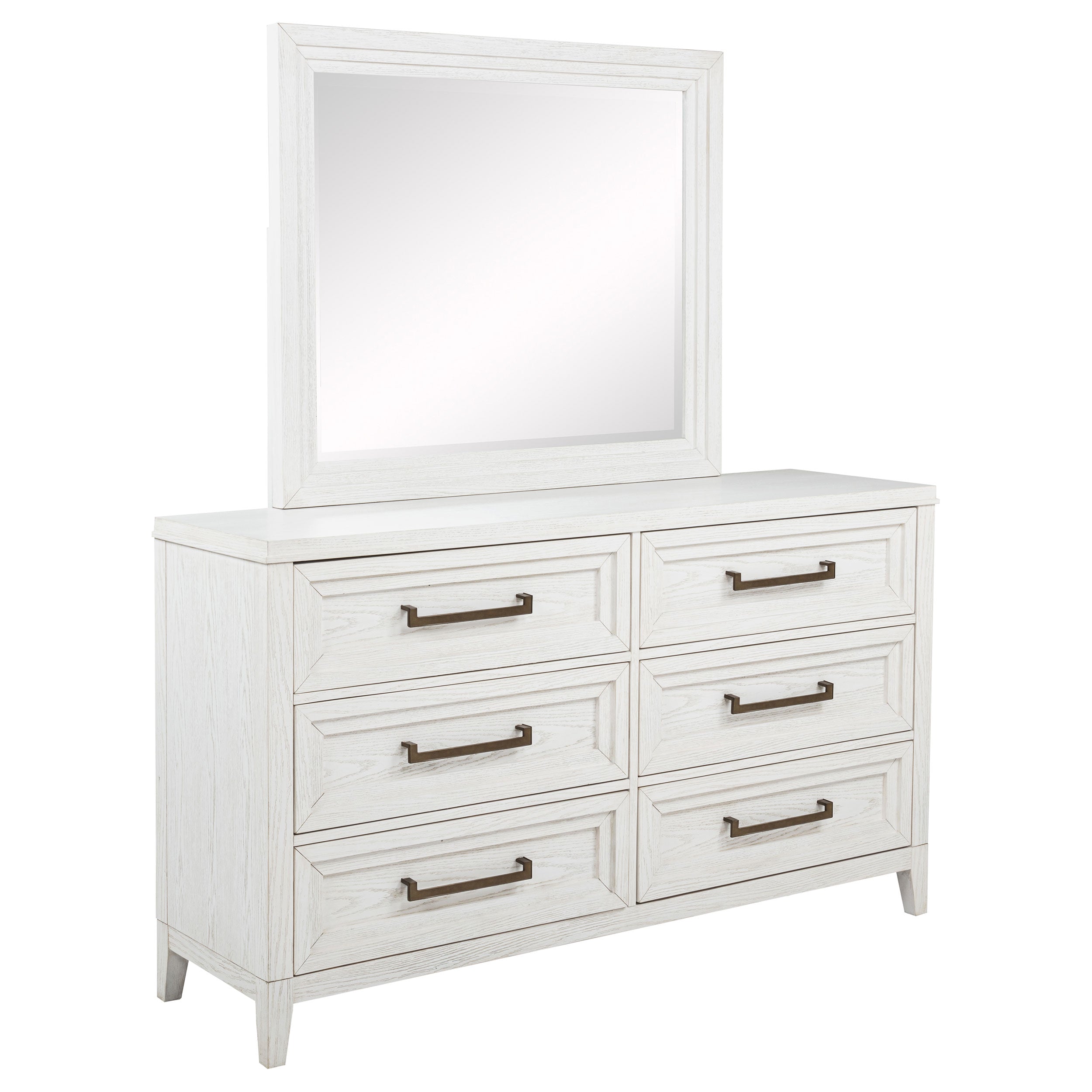 Marielle 6-drawer Dresser with Mirror Distressed White