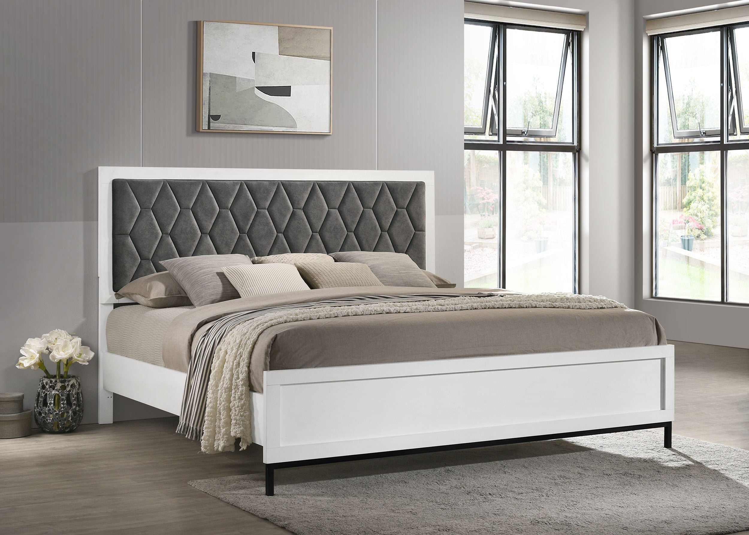 Sonora Upholstered Panel Bed White