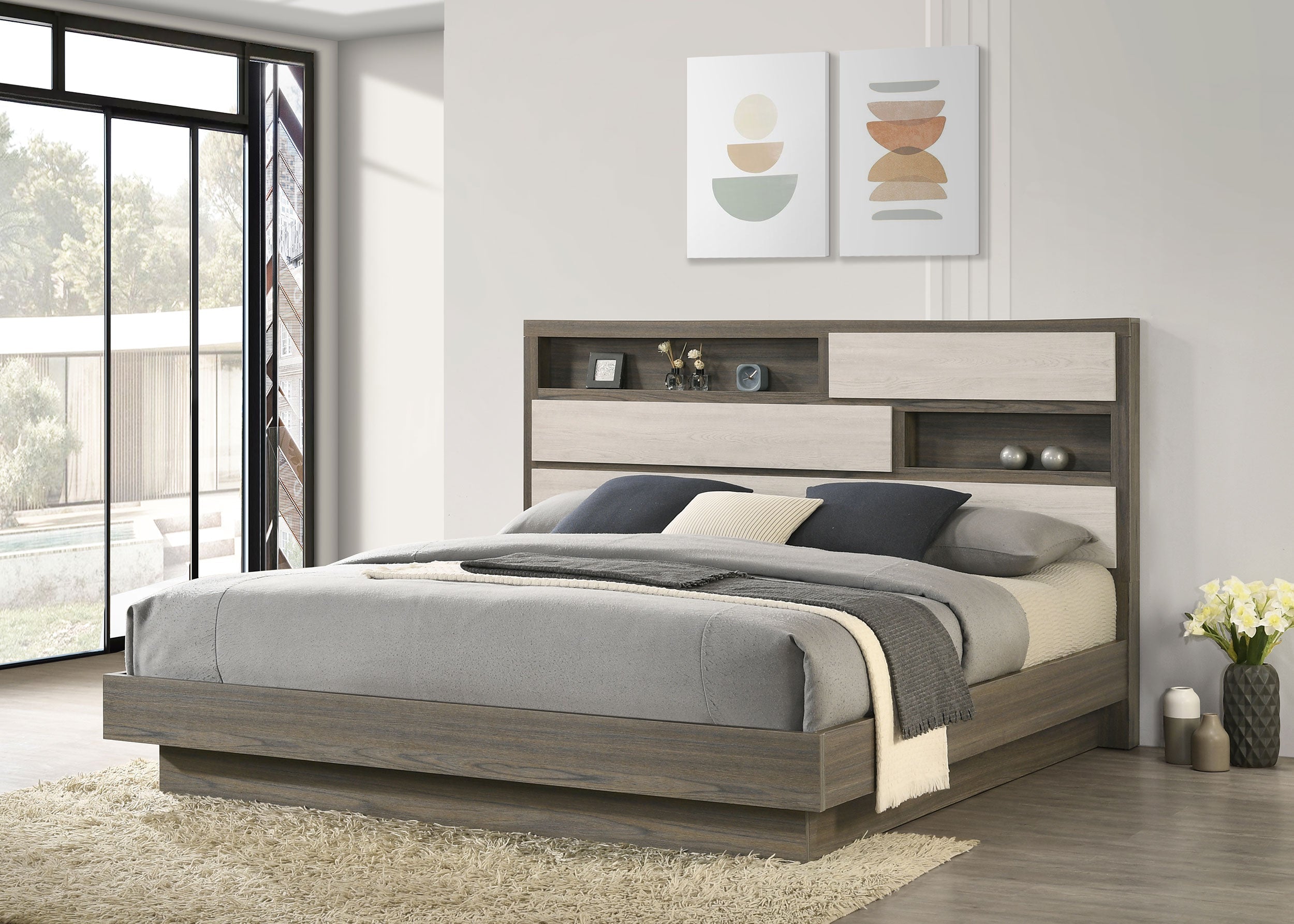 Fenwick Bed Bookcase Headboard Grey Oak