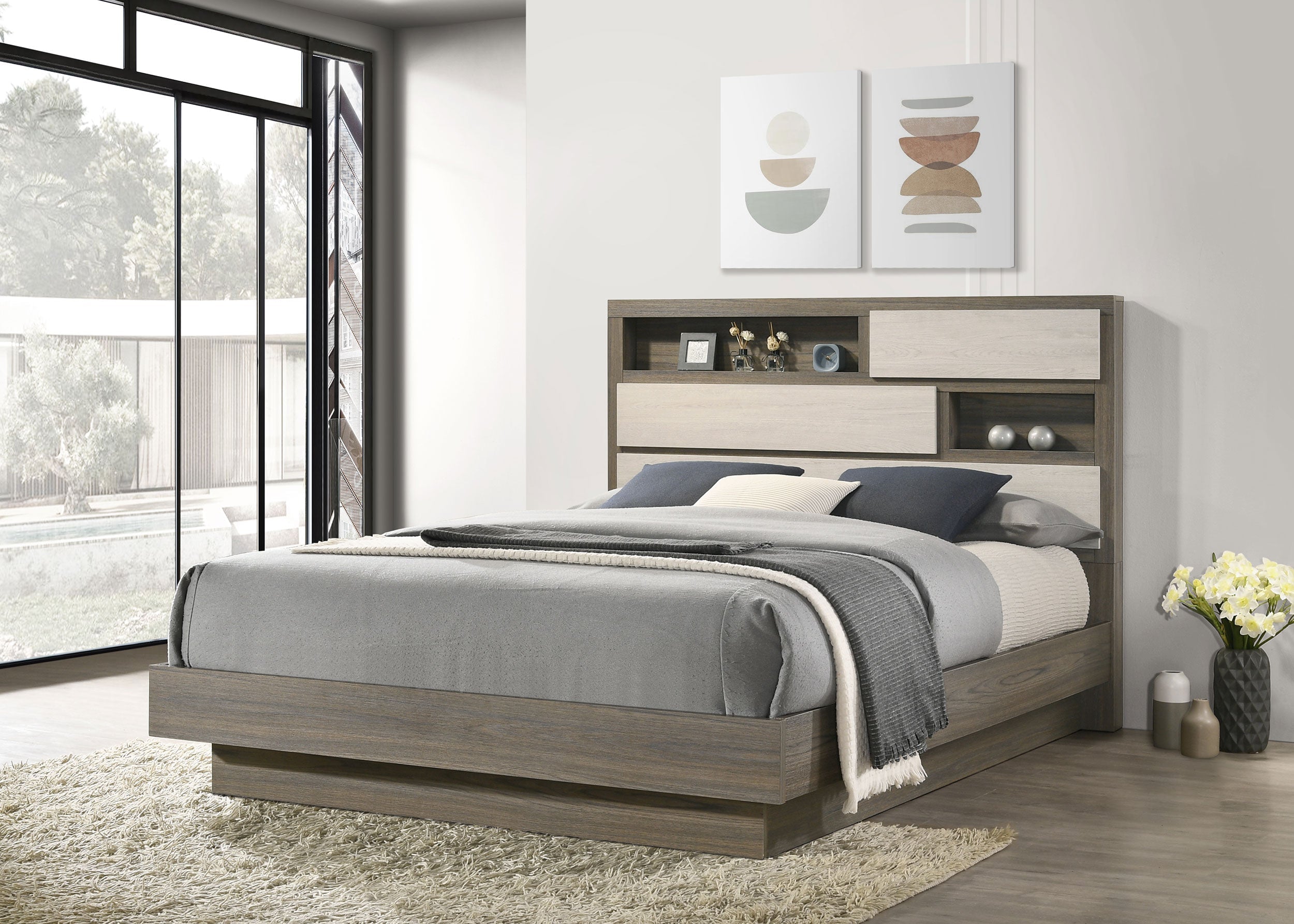 Fenwick Bed Bookcase Headboard Grey Oak