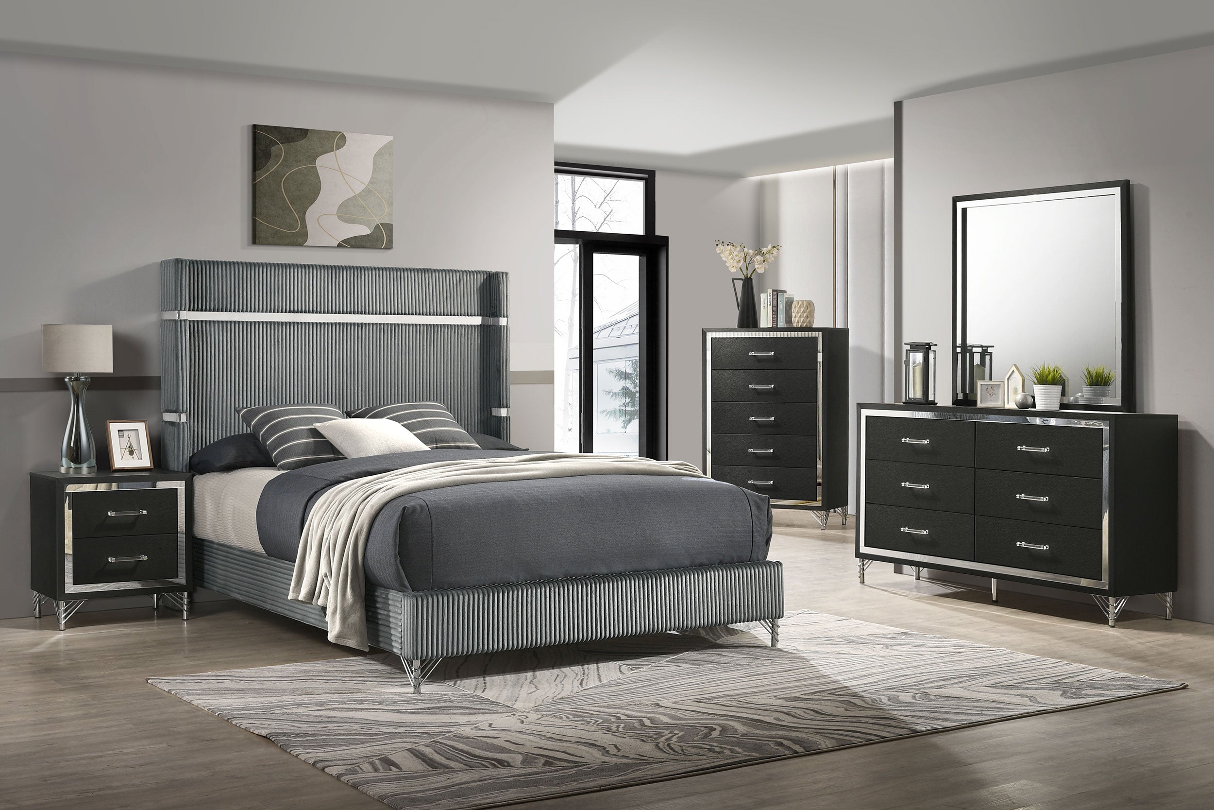 Lucia Bedroom Set Grey and Black