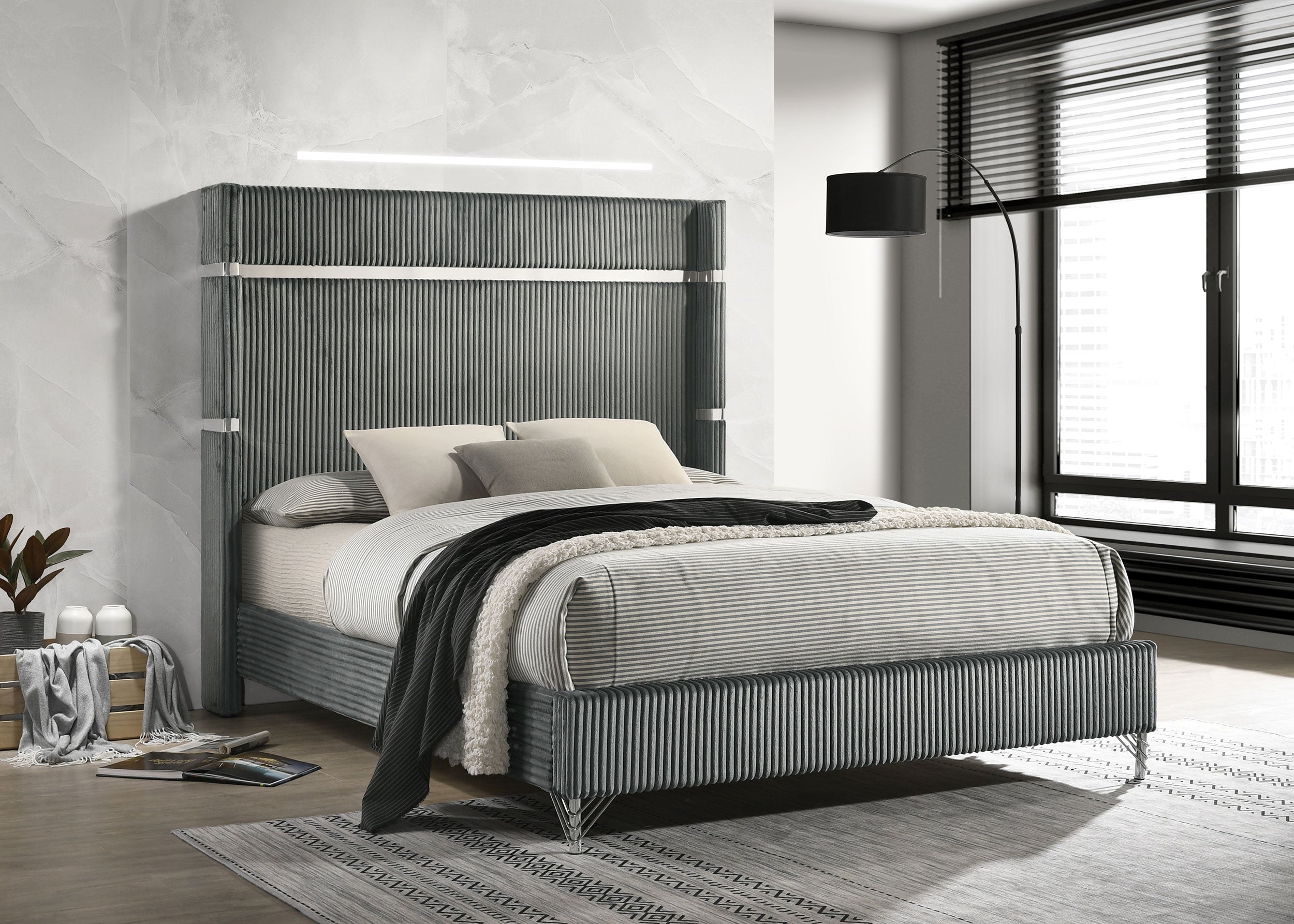 Lucia 61-inch Upholstered Panel Bed Grey
