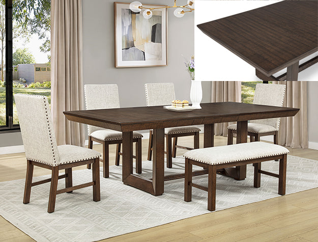 Domingo Espresso Dining Set — Table, Chairs & Bench