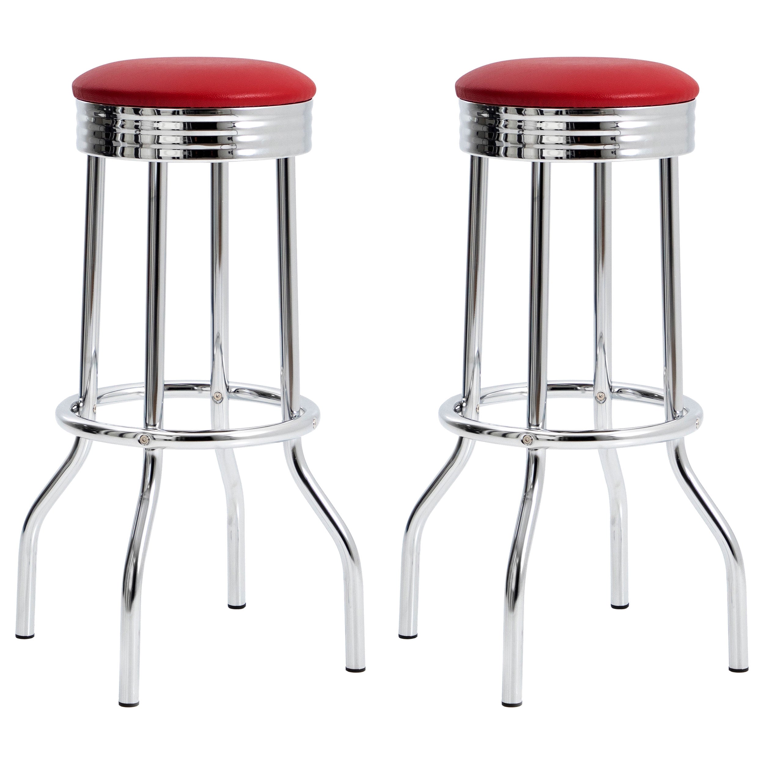 Retro Upholstered Metal Swivel Bar Stool (Set of 2)