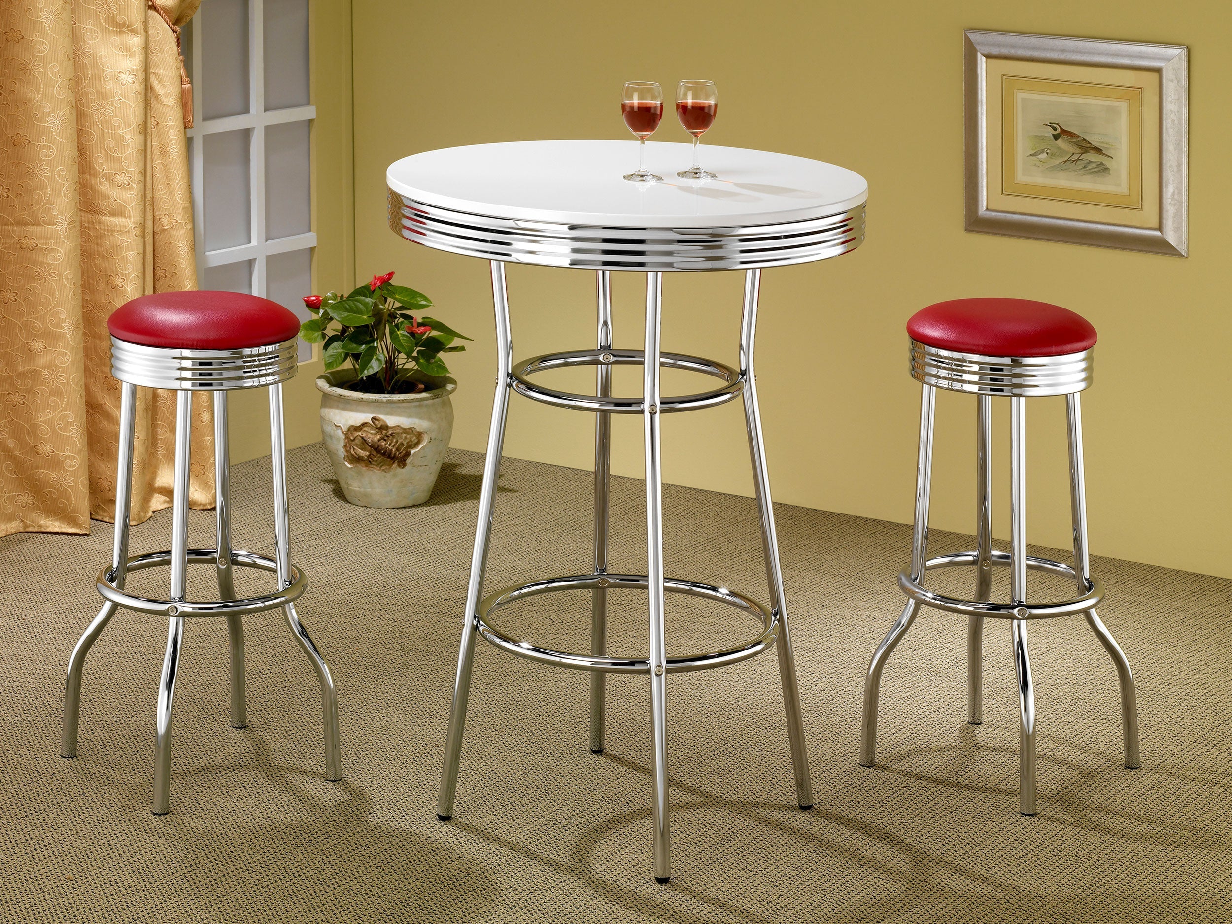 Retro Upholstered Metal Swivel Bar Stool (Set of 2)